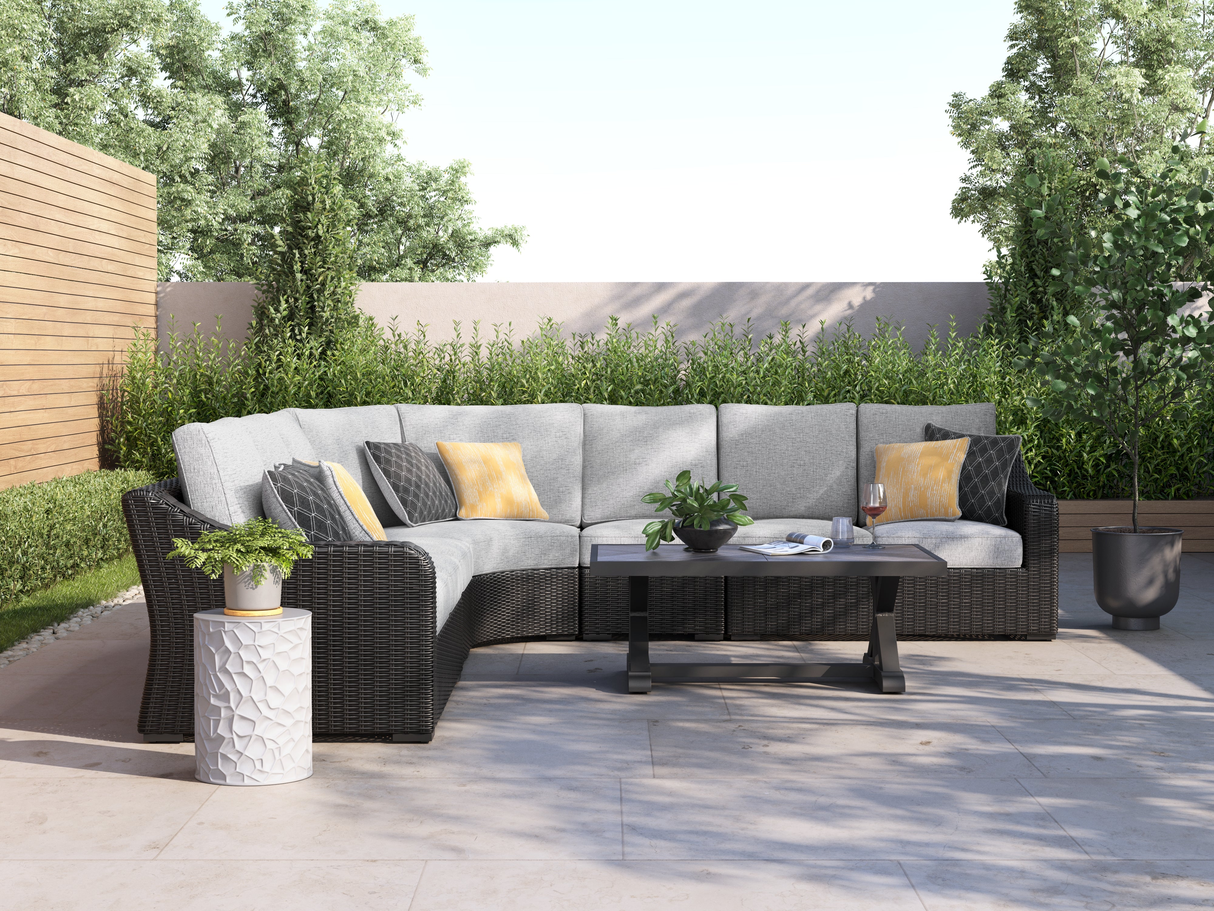 Floridian Furniture - Ashley Furniture - Beachcroft Outdoor - 5-Piece Outdoor Sectional / Black/Light Gray - P792P6