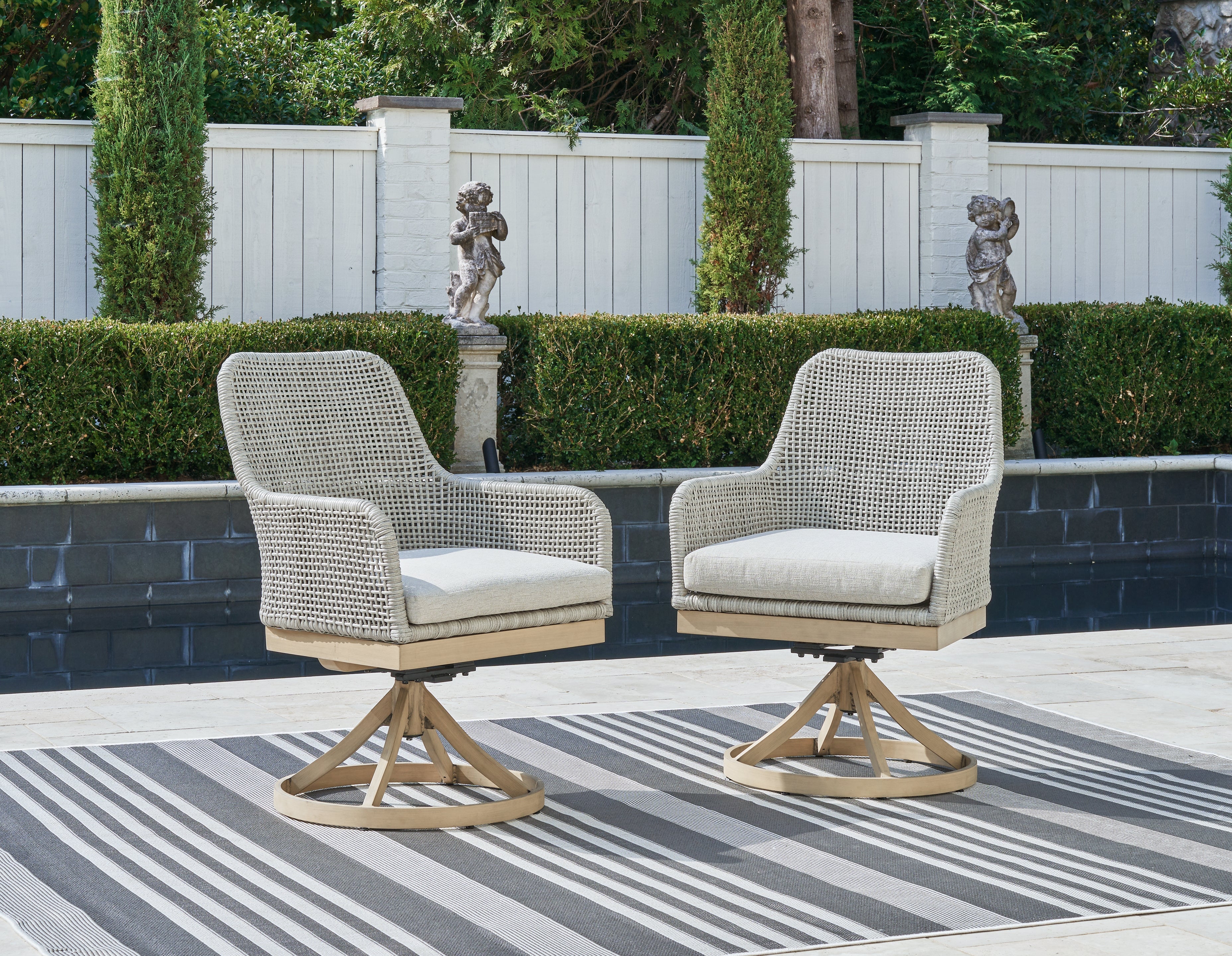 Floridian Furniture - Ashley Furniture - Seton Creek Outdoor - Swivel Chair w/Cushion (Set of 2) / Gray - P798-602A