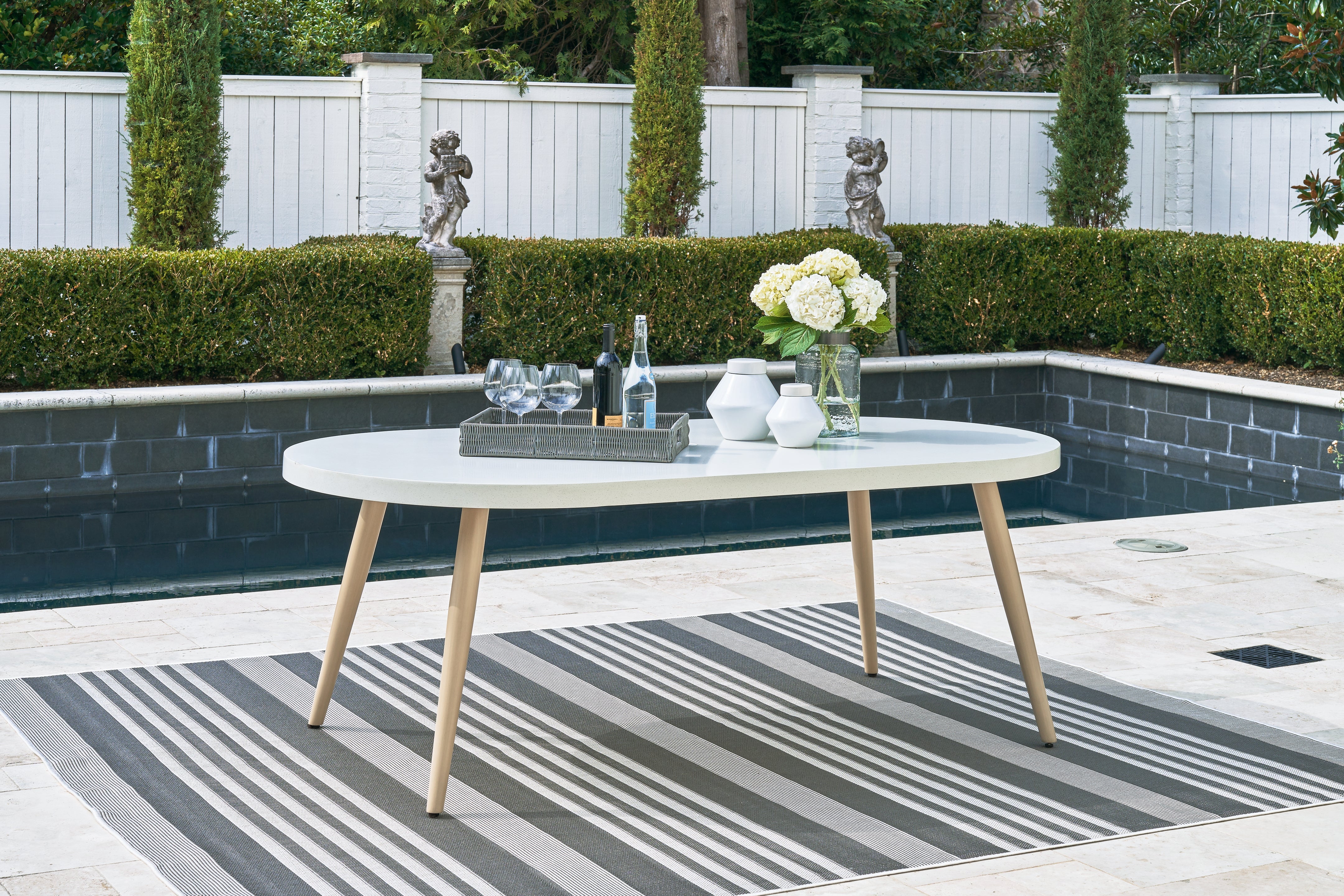 Floridian Furniture - Ashley Furniture - Seton Creek Outdoor - Oval Dining Table w/UMB OPT / White - P798-625