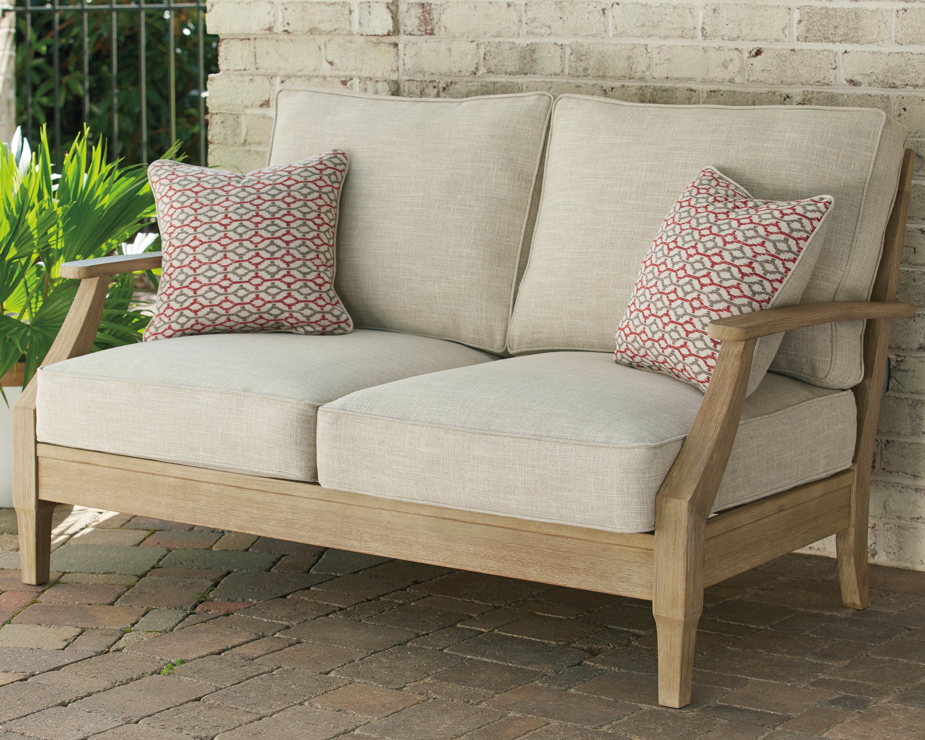 Floridian Furniture - Ashley Furniture - Clare View Outdoor - Loveseat w/Cushion / Beige - P801-835
