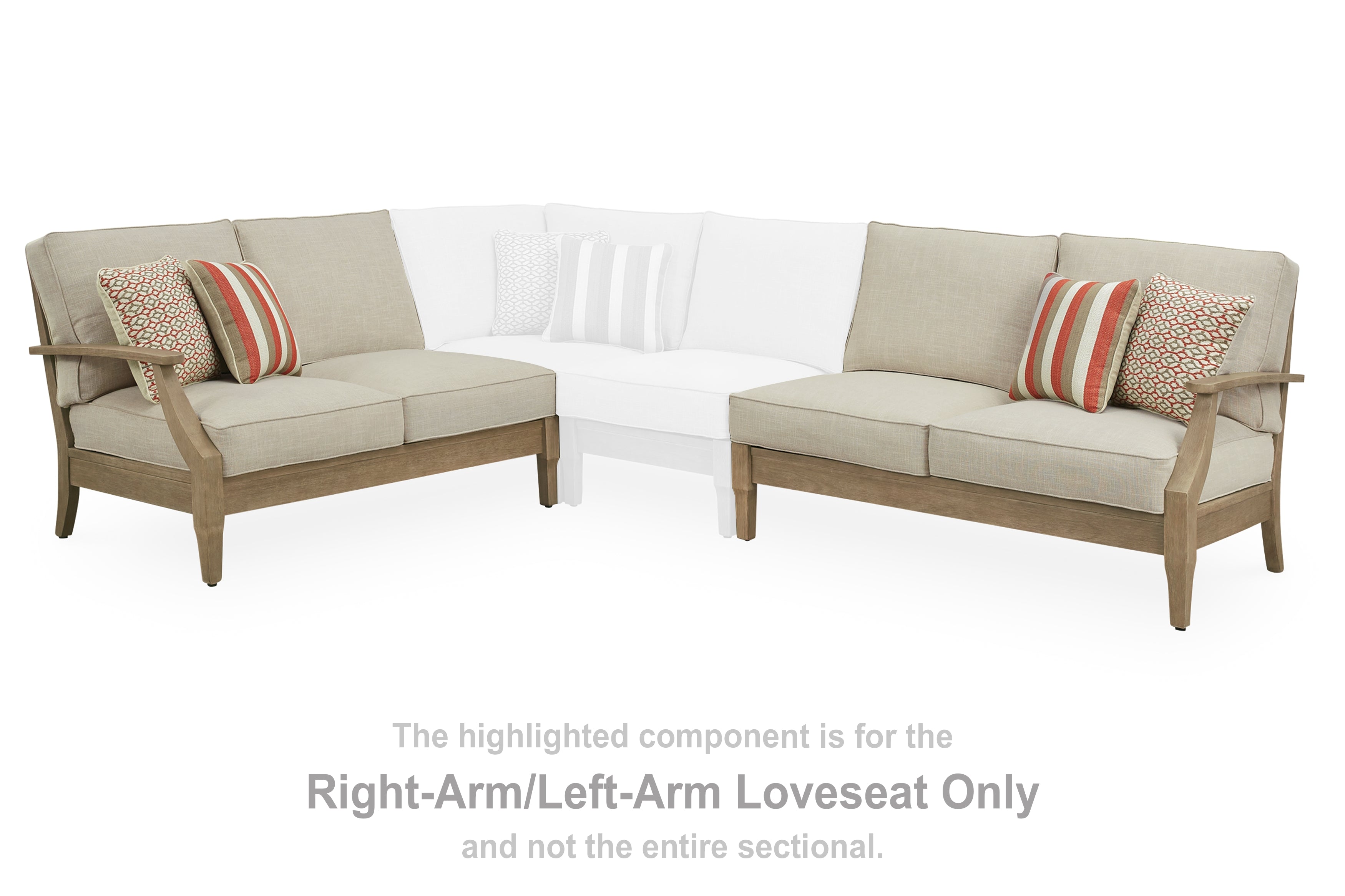 Floridian Furniture - Ashley Furniture - Clare View Outdoor - RAF/LAF Loveseat w/CUSH (Set of 2) / Beige - P801-854