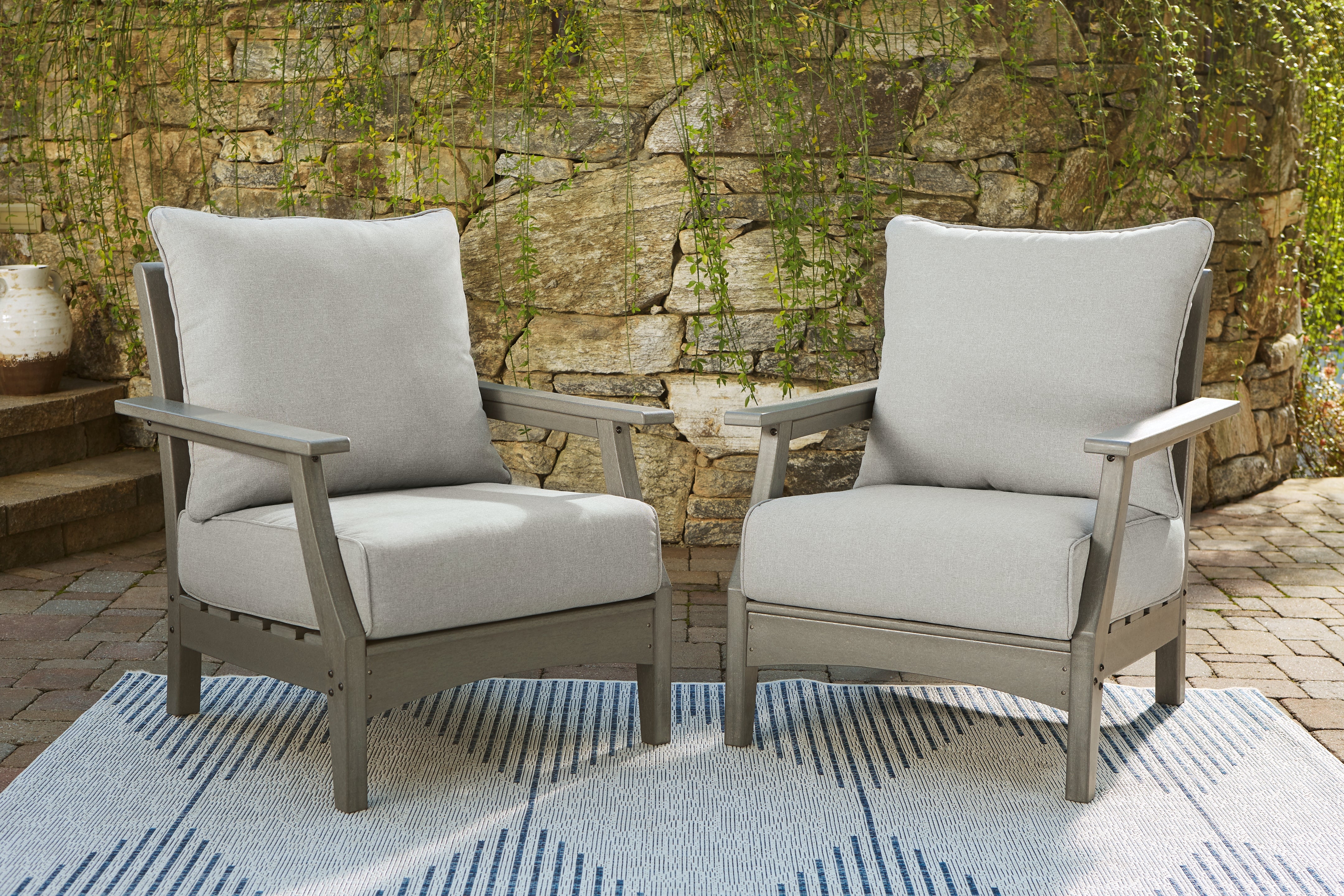 Floridian Furniture - Ashley Furniture - Visola Outdoor - Lounge Chair w/Cushion (Set of 2) / Gray - P802-820