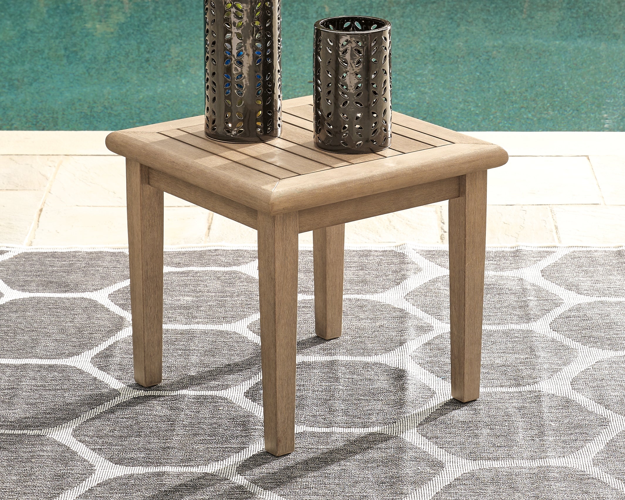 Floridian Furniture - Ashley Furniture - Gerianne Outdoor - Square End Table / Grayish Brown - P805-702