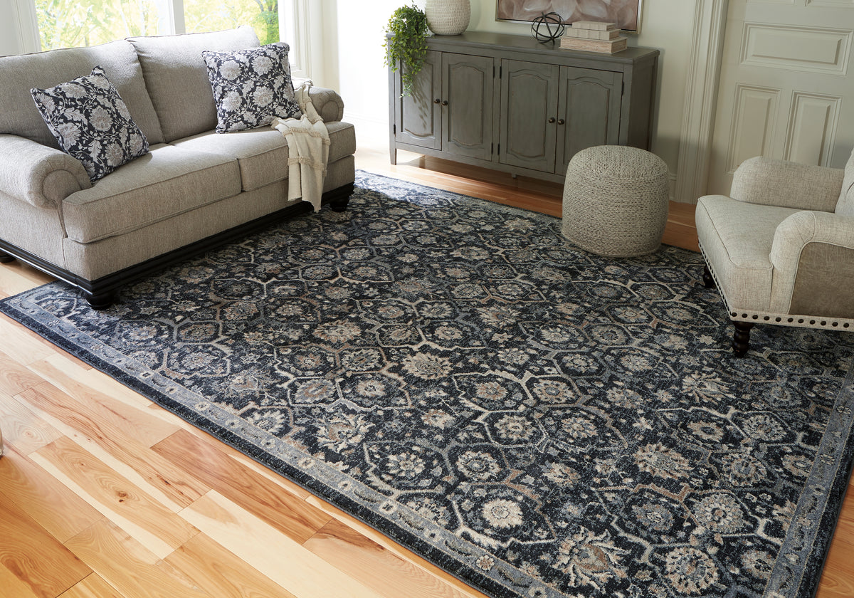 Floridian Furniture - Ashley Furniture - Hilcott Rug - 7'10" x 10'6" Rug / Blue/Cream/Brown - R406111