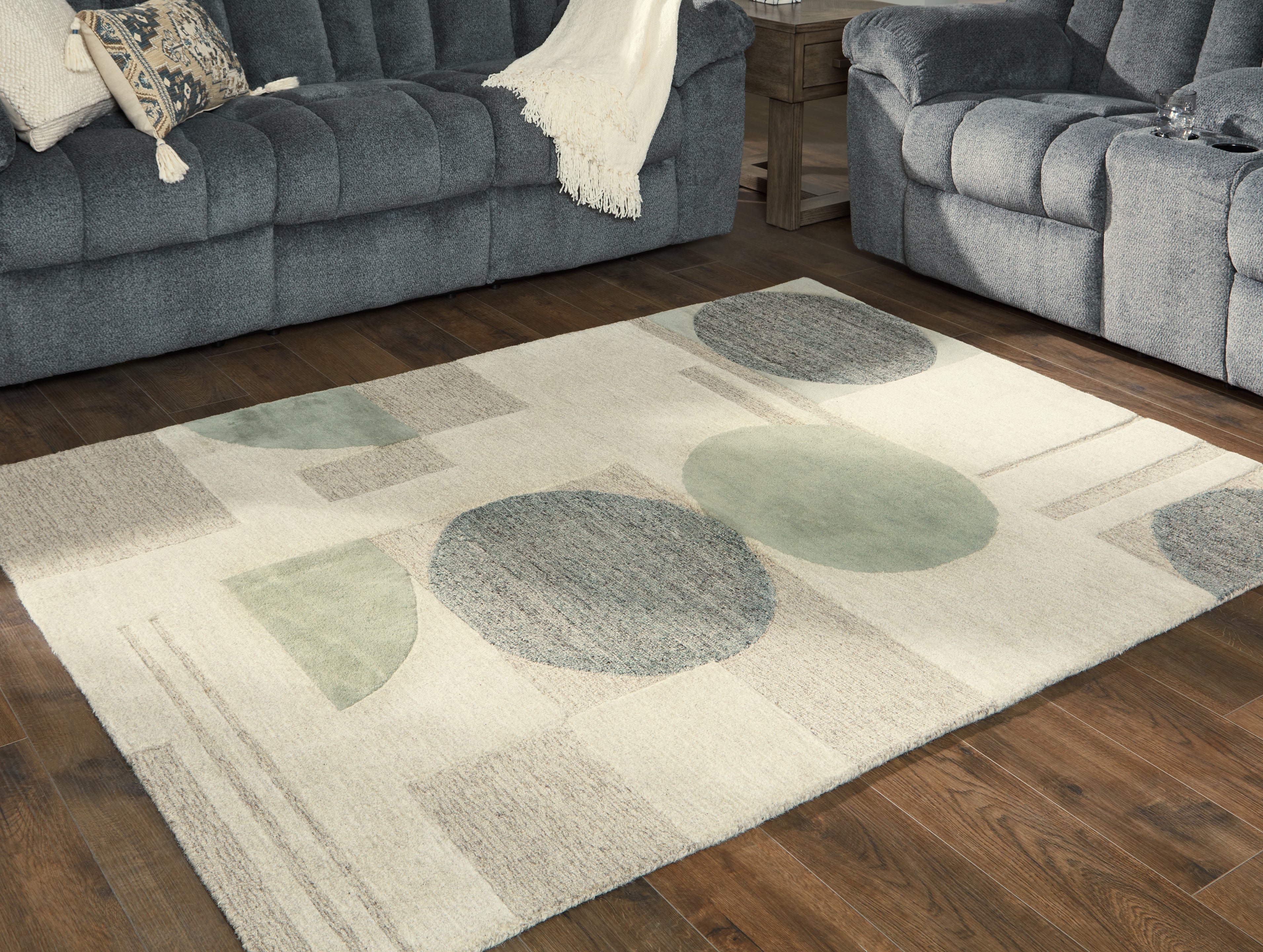 Floridian Furniture - Ashley Furniture - Dallane Rug - 5' x 7' Rug / Linen/Blue/Green - R406352