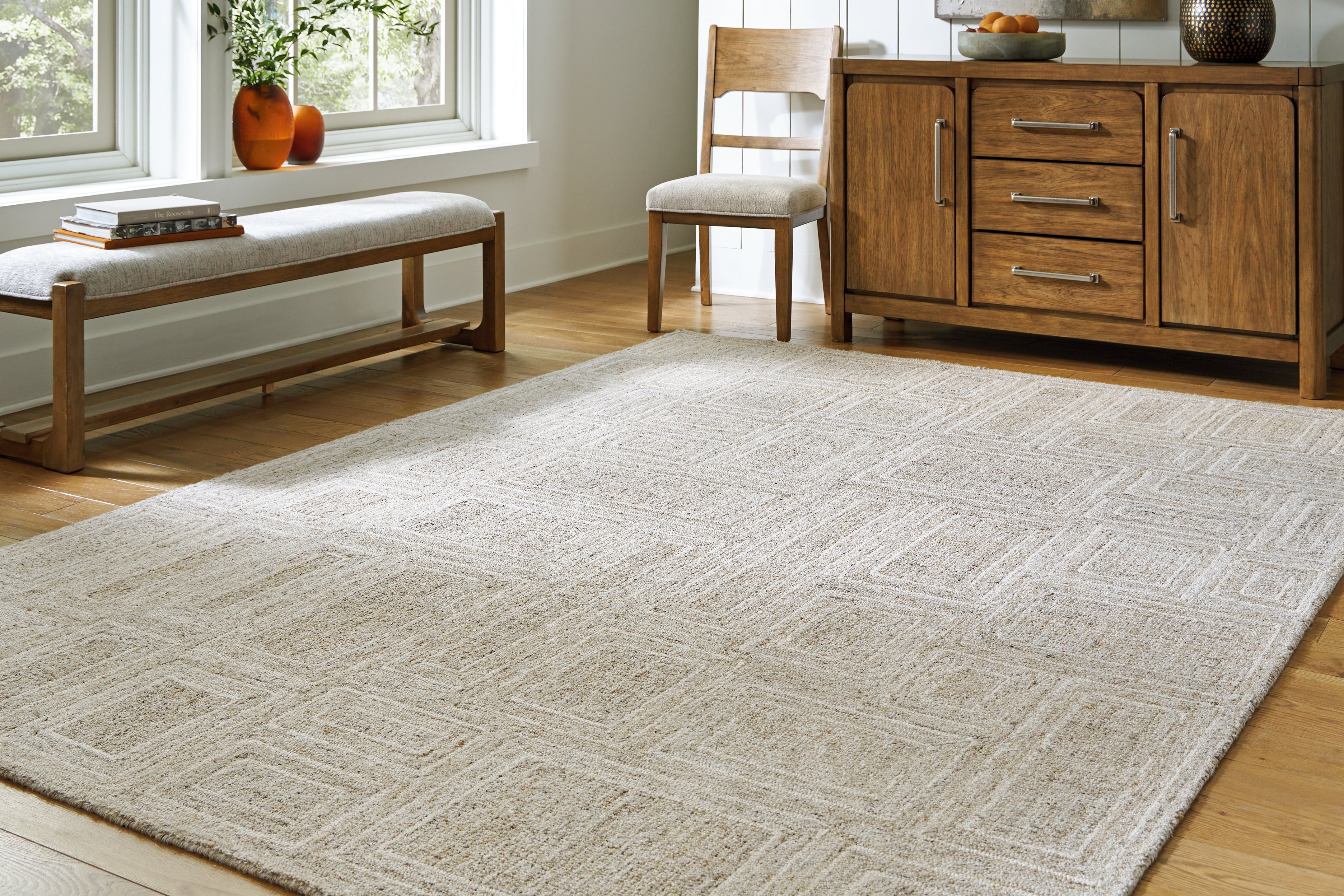 Floridian Furniture - Ashley Furniture - Brickburgh Rug - 8' x 10' Rug / Gray/Ivory/Honey - R406901
