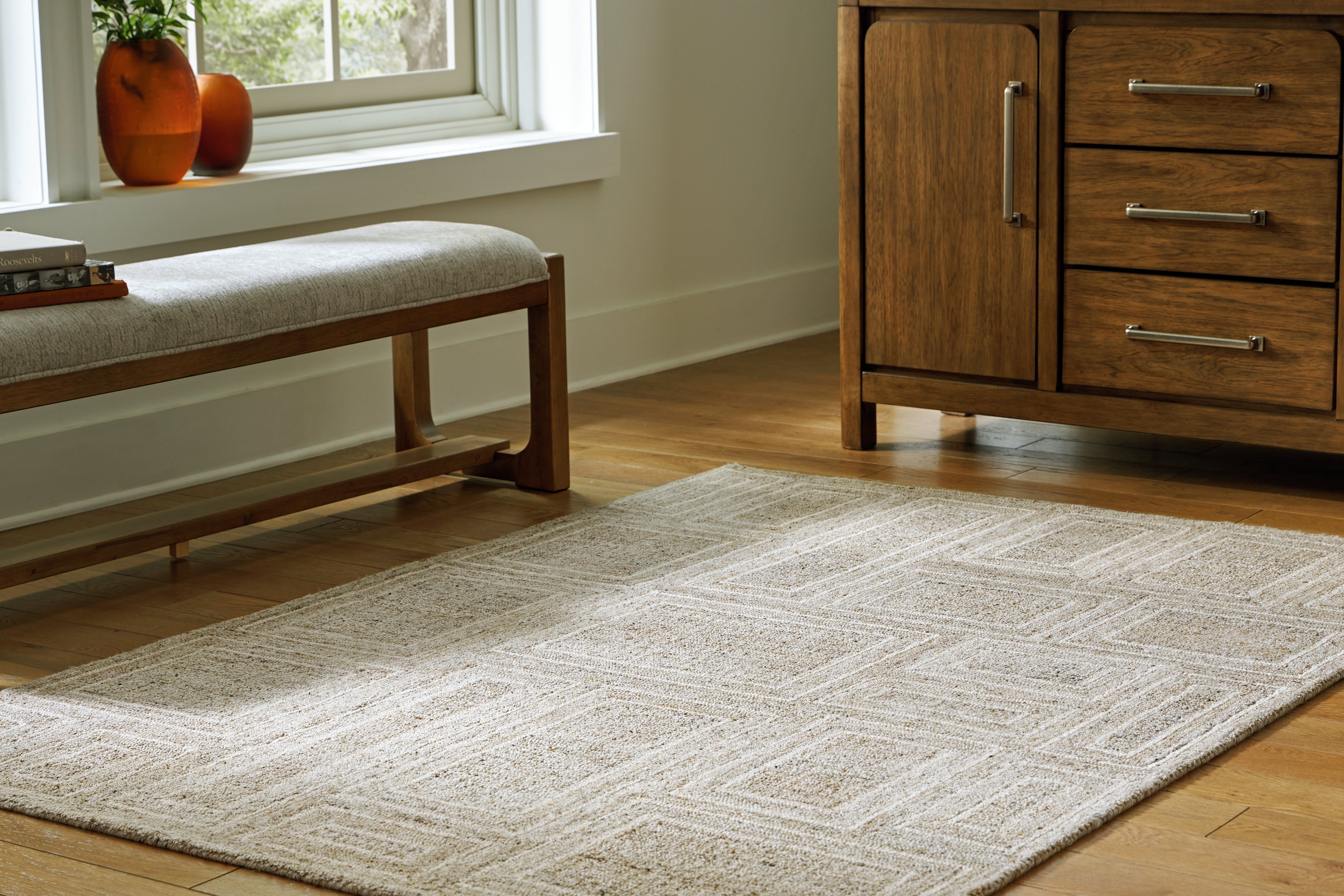 Floridian Furniture - Ashley Furniture - Brickburgh Rug - 5' x 7' Rug / Gray/Ivory/Honey - R406902