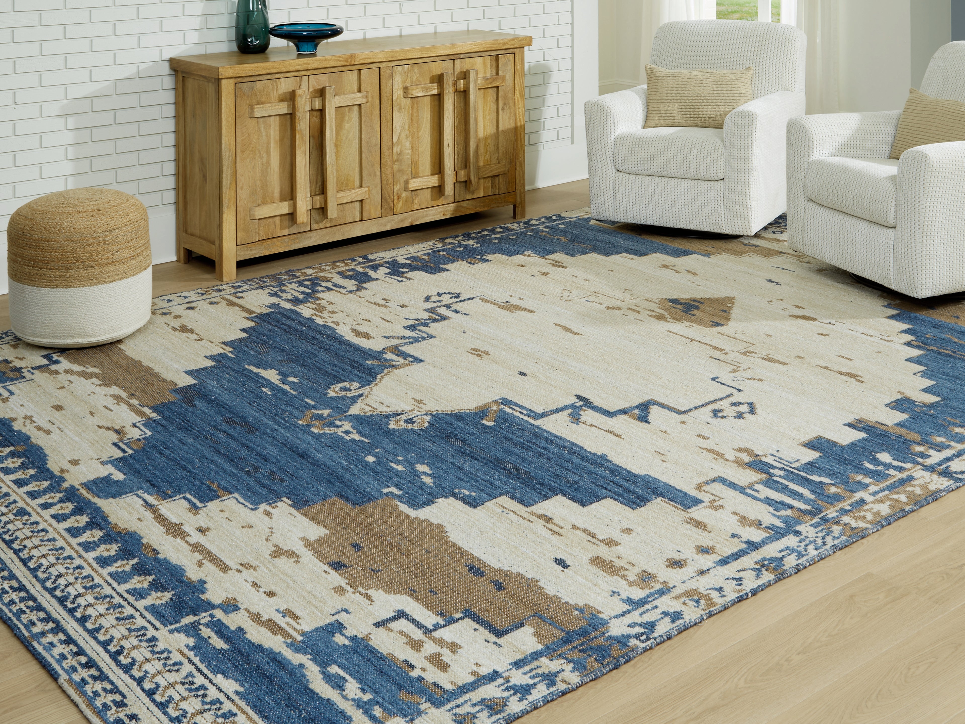 Floridian Furniture - Ashley Furniture - Varnler Rug - 10' x 14' Rug / Blue/Brown/Tan - R407130