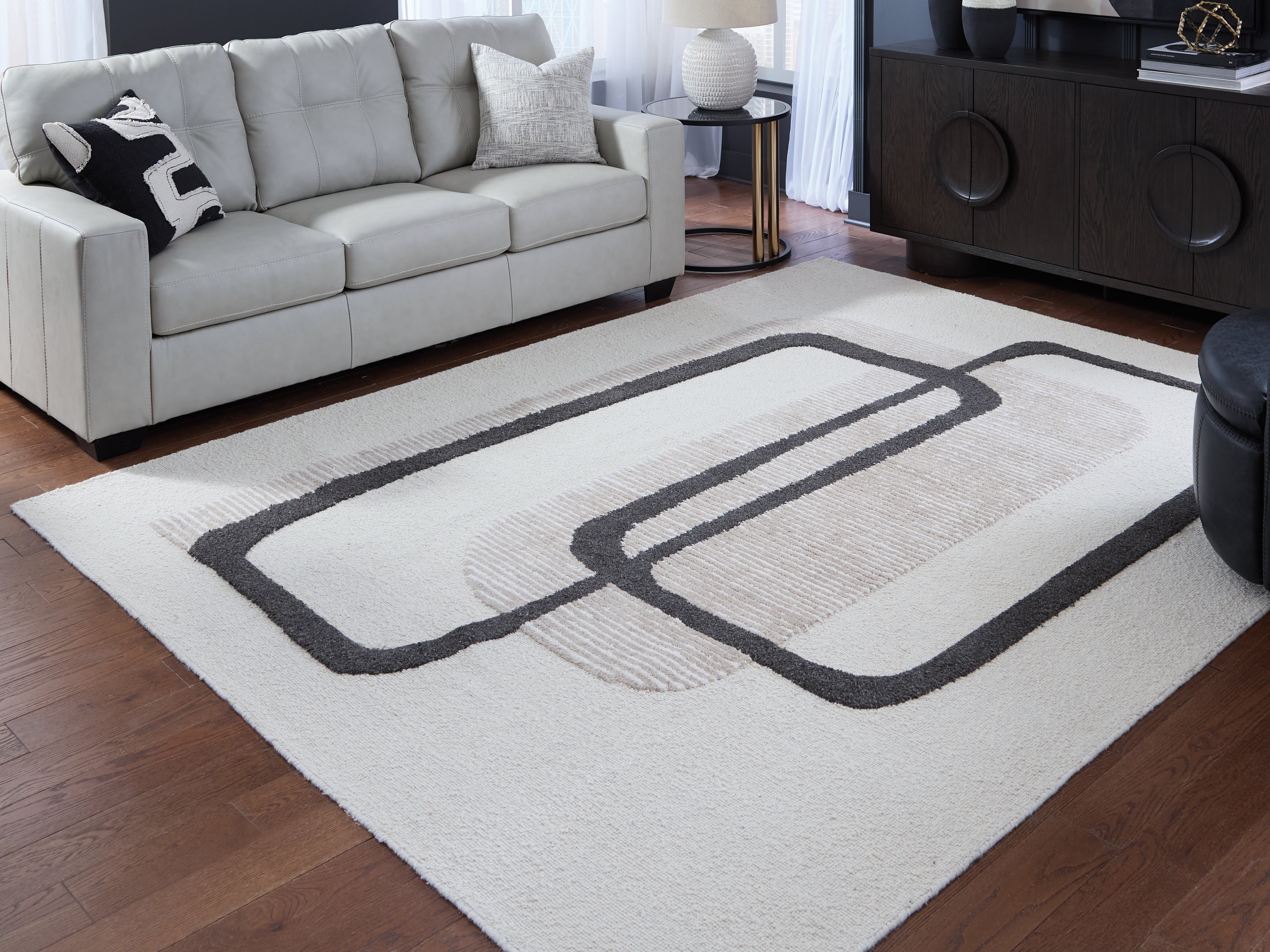 Floridian Furniture - Ashley Furniture - Davismour Rug - 7'8" x 10' Area Rug / Ivory/Taupe/Charcoal - R407561