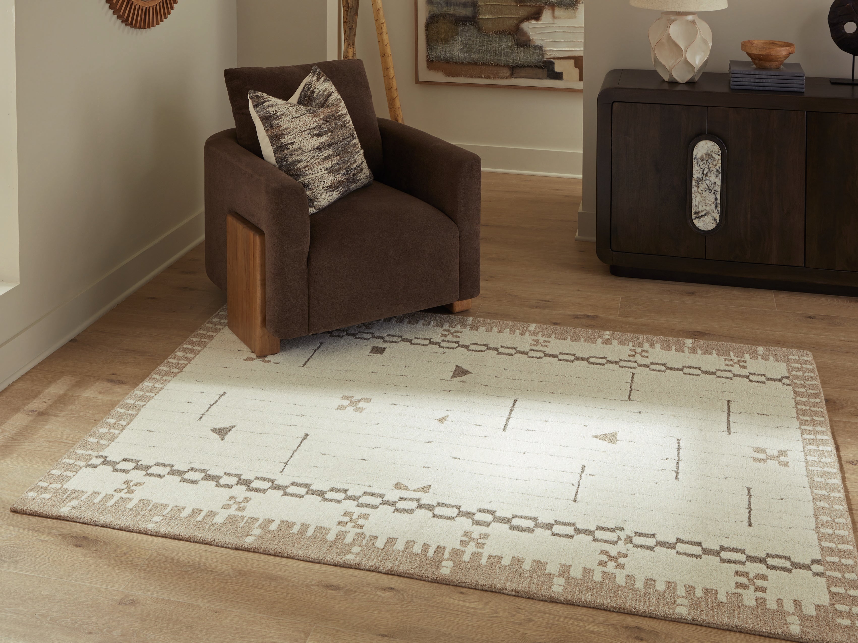 Floridian Furniture - Ashley Furniture - Dot Rug - 5' x 7' Area Rug / Cream/Brown/Taupe - R407652
