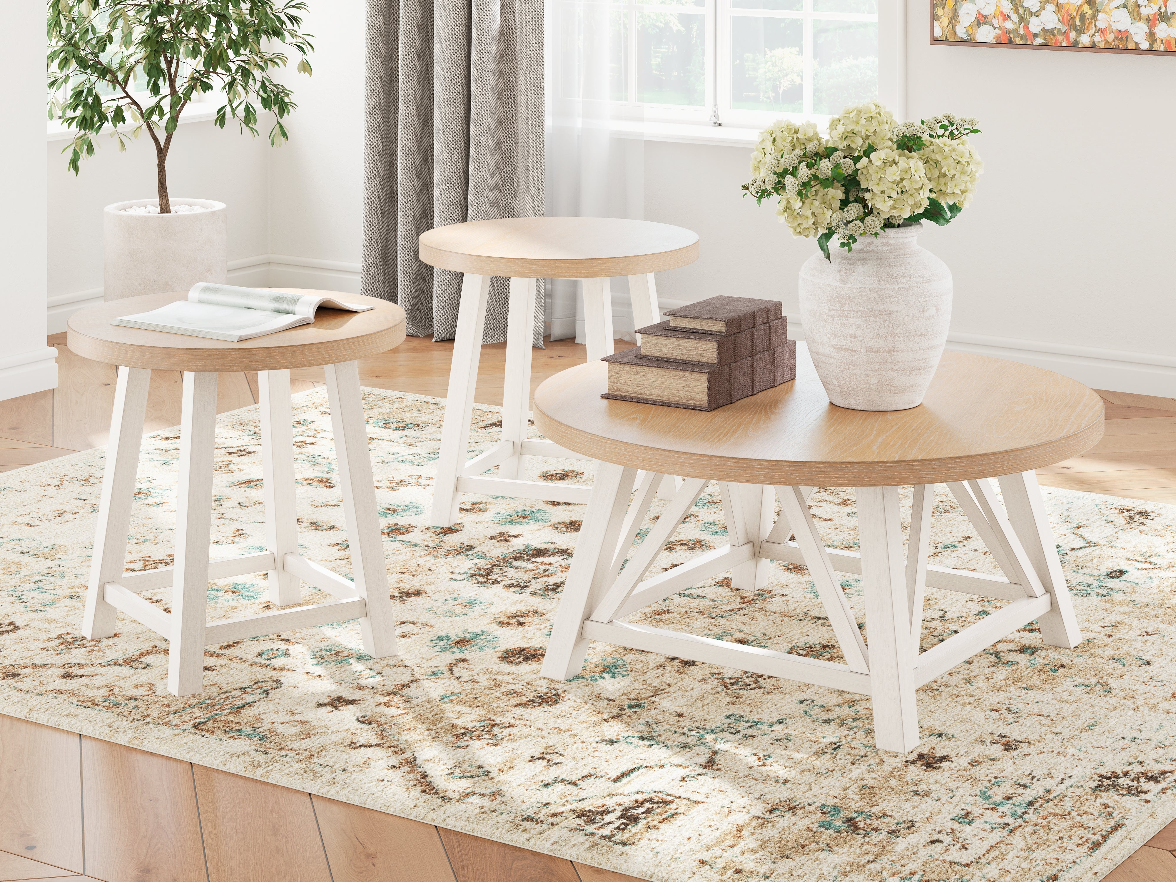 Floridian Furniture - Ashley Furniture - Fawndell Table (Set of 3) - Occasional Table Set (3/CN) / Antique White/Brown - T193-13