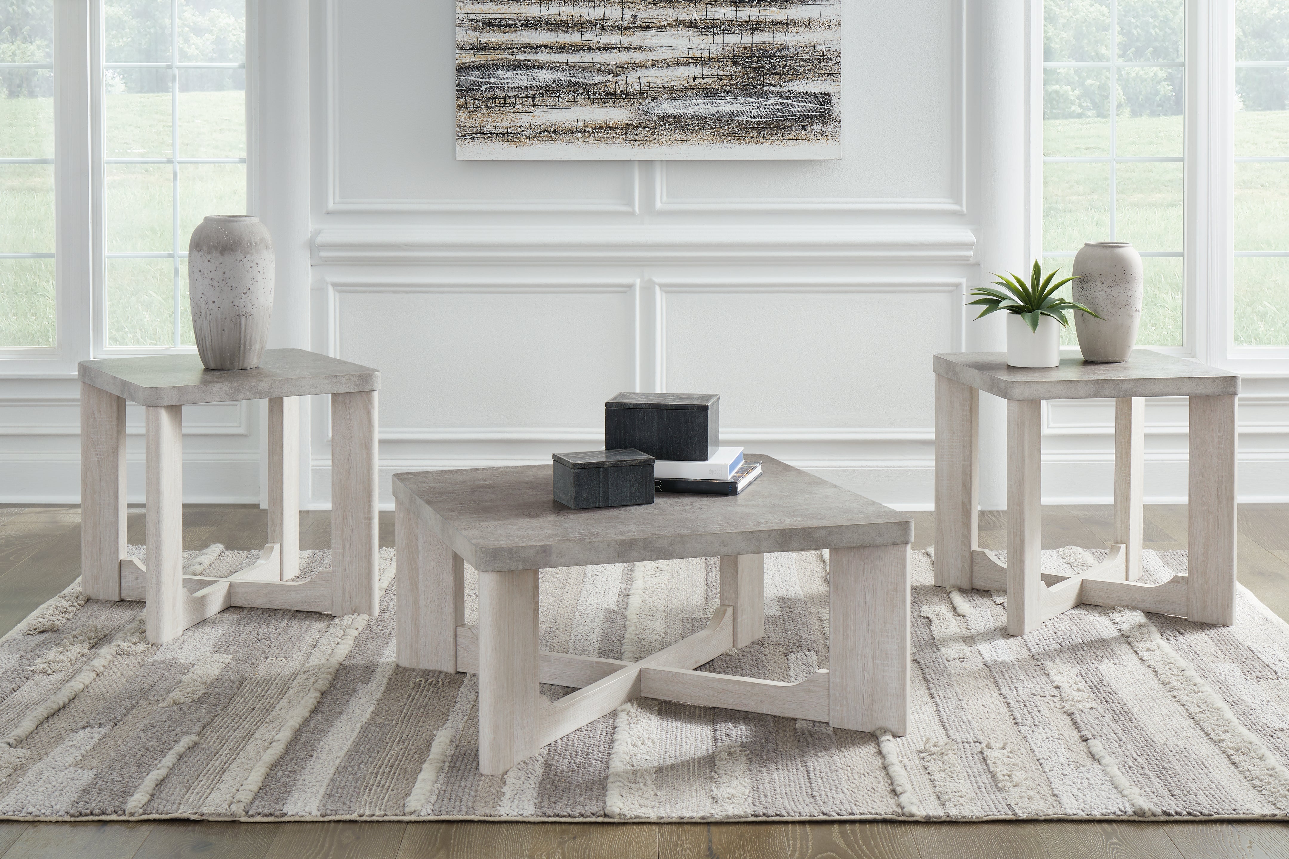 Floridian Furniture - Ashley Furniture - Garnilly Table (Set of 3) - Occasional Table Set (3/CN) / Whitewash - T247-13