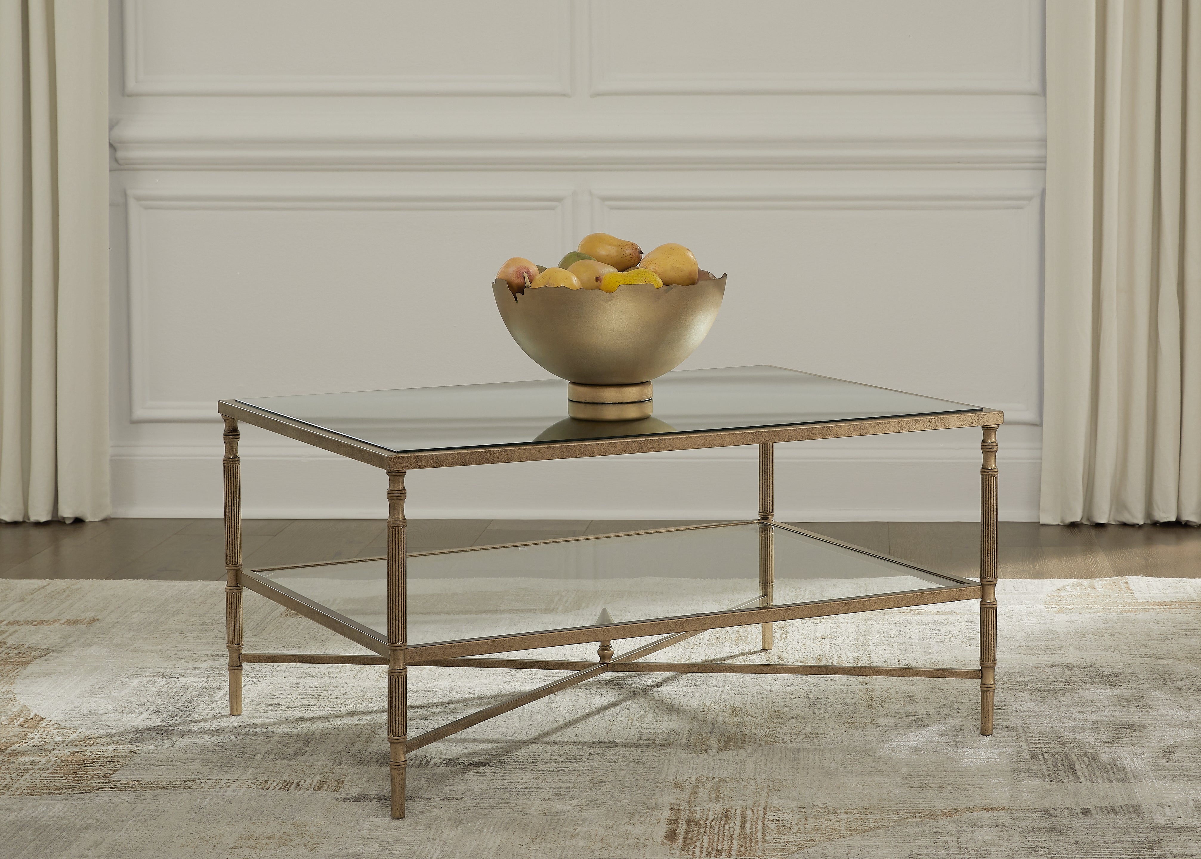 Floridian Furniture - Ashley Furniture - Cloverty Coffee Table - Rectangular Cocktail Table / Aged Gold Finish - T440-1