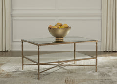 Floridian Furniture - Ashley Furniture - Cloverty Coffee Table - Rectangular Cocktail Table / Aged Gold Finish - T440-1