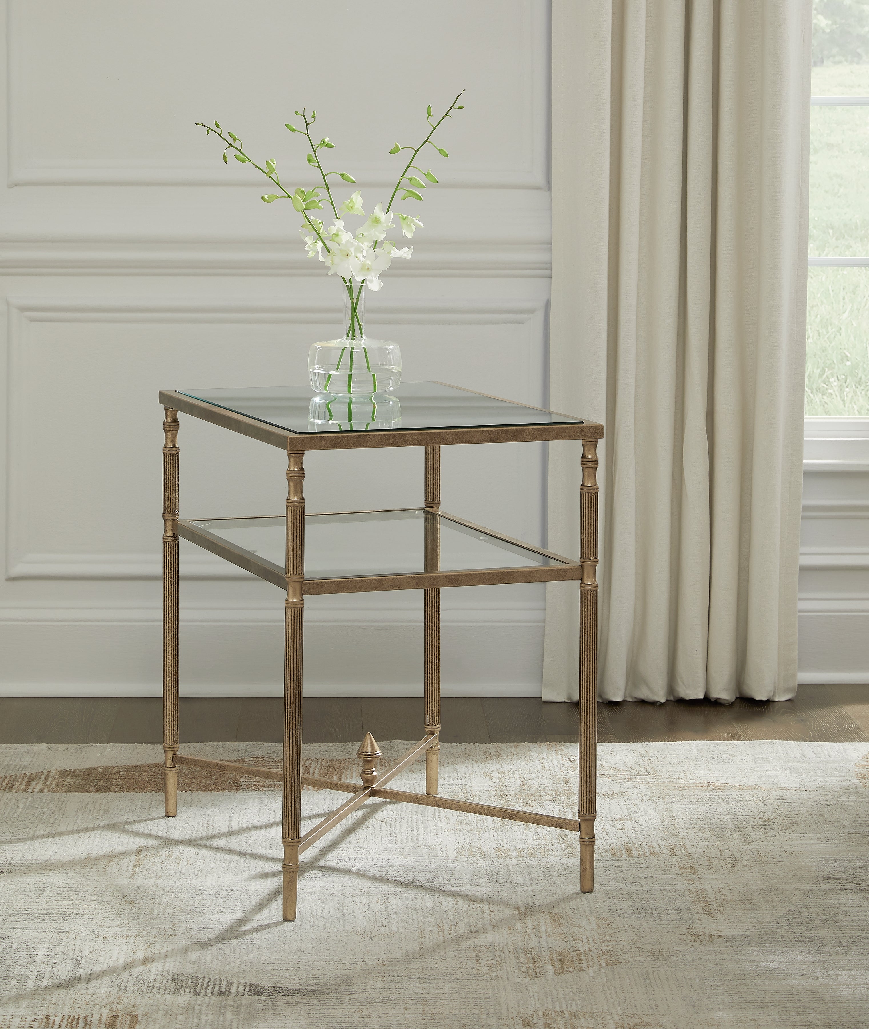 Floridian Furniture - Ashley Furniture - Cloverty End Table - Rectangular End Table / Aged Gold Finish - T440-3