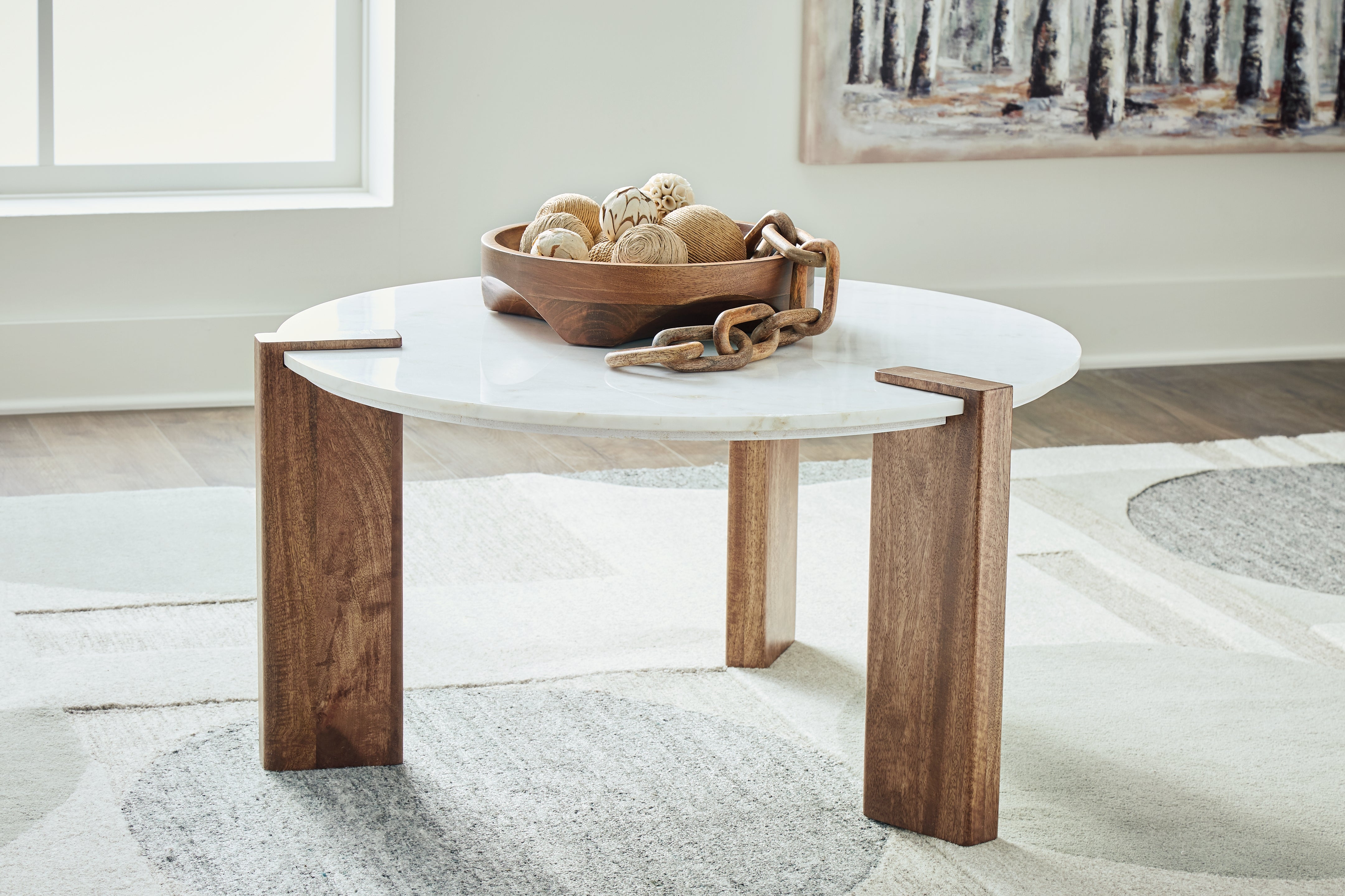 Floridian Furniture - Ashley Furniture - Isanti Coffee Table - Round Cocktail Table / White/Brown - T652-8