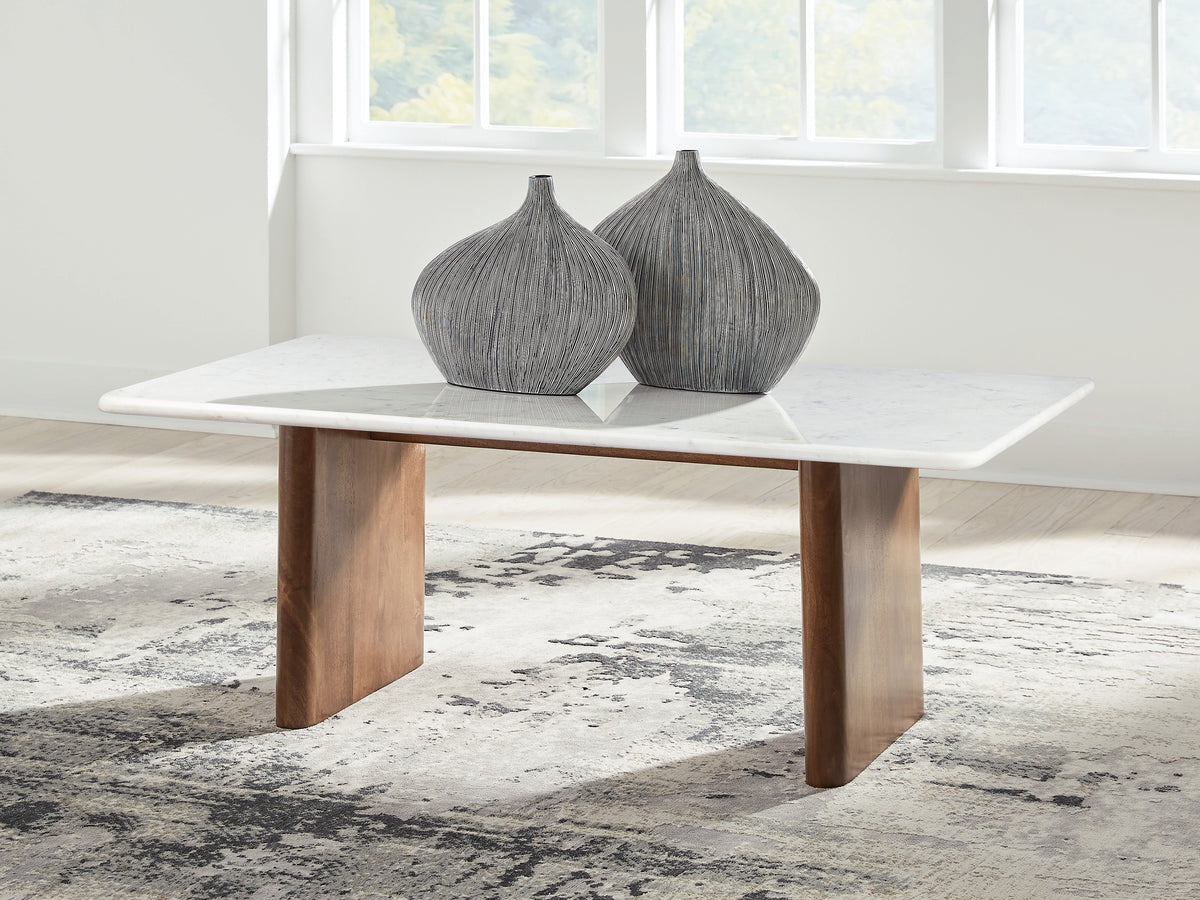 Floridian Furniture - Ashley Furniture - Isanti Coffee Table - Round Cocktail Table / White/Brown - T652-8