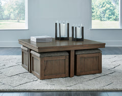 Floridian Furniture - Ashley Furniture - Boardernest Coffee Table with 4 Stools - Cocktail TBL w/4 Stools (5/CN) / Brown - T738-20