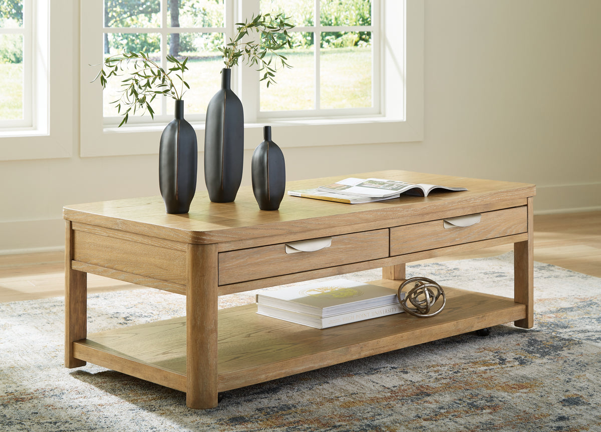 Floridian Furniture - Ashley Furniture - Rencott Coffee Table - Rectangular Cocktail Table / Light Brown - T781-1
