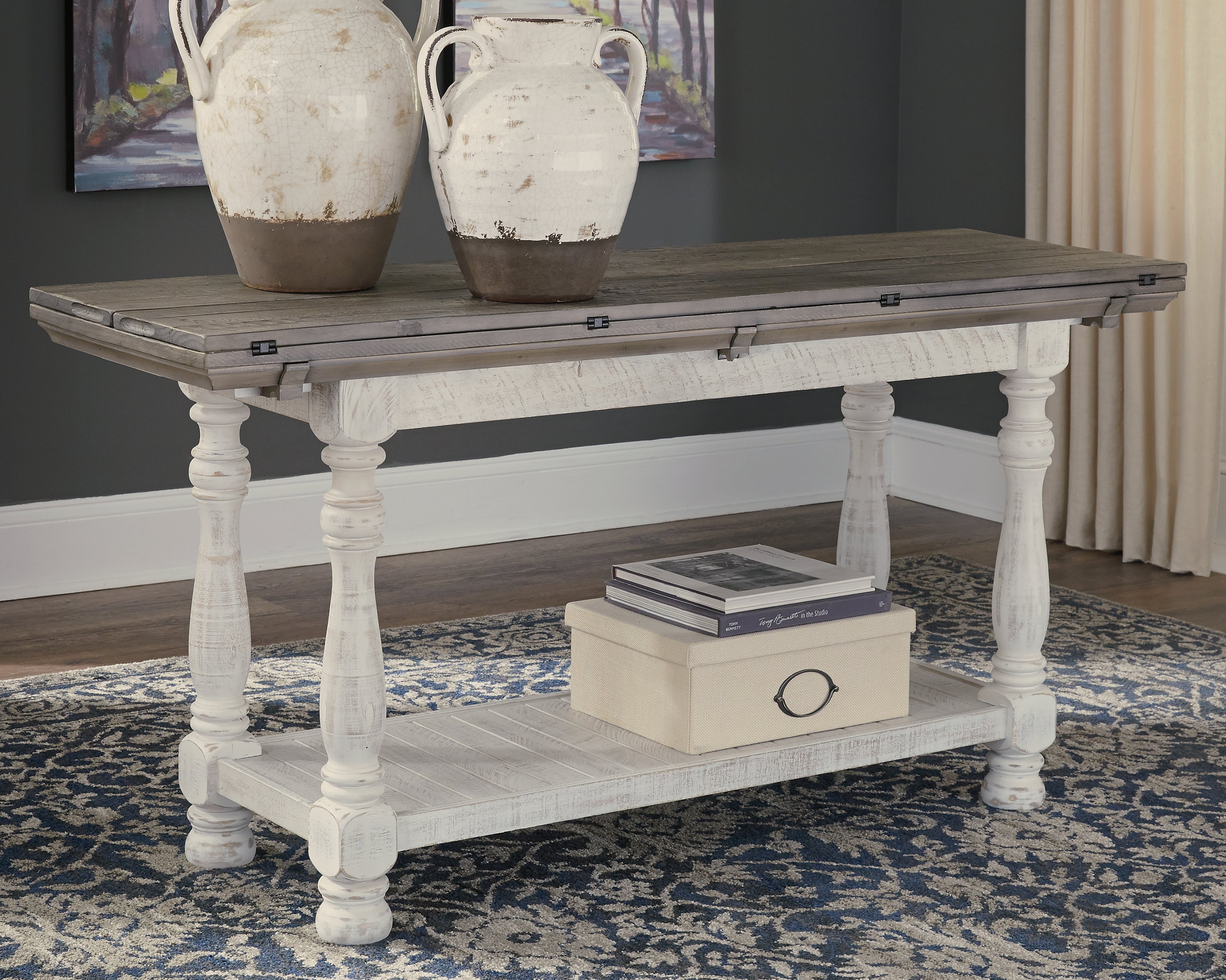 Floridian Furniture - Ashley Furniture - Havalance Sofa/Console Table - Flip Top Sofa Table / Gray/White - T814-4