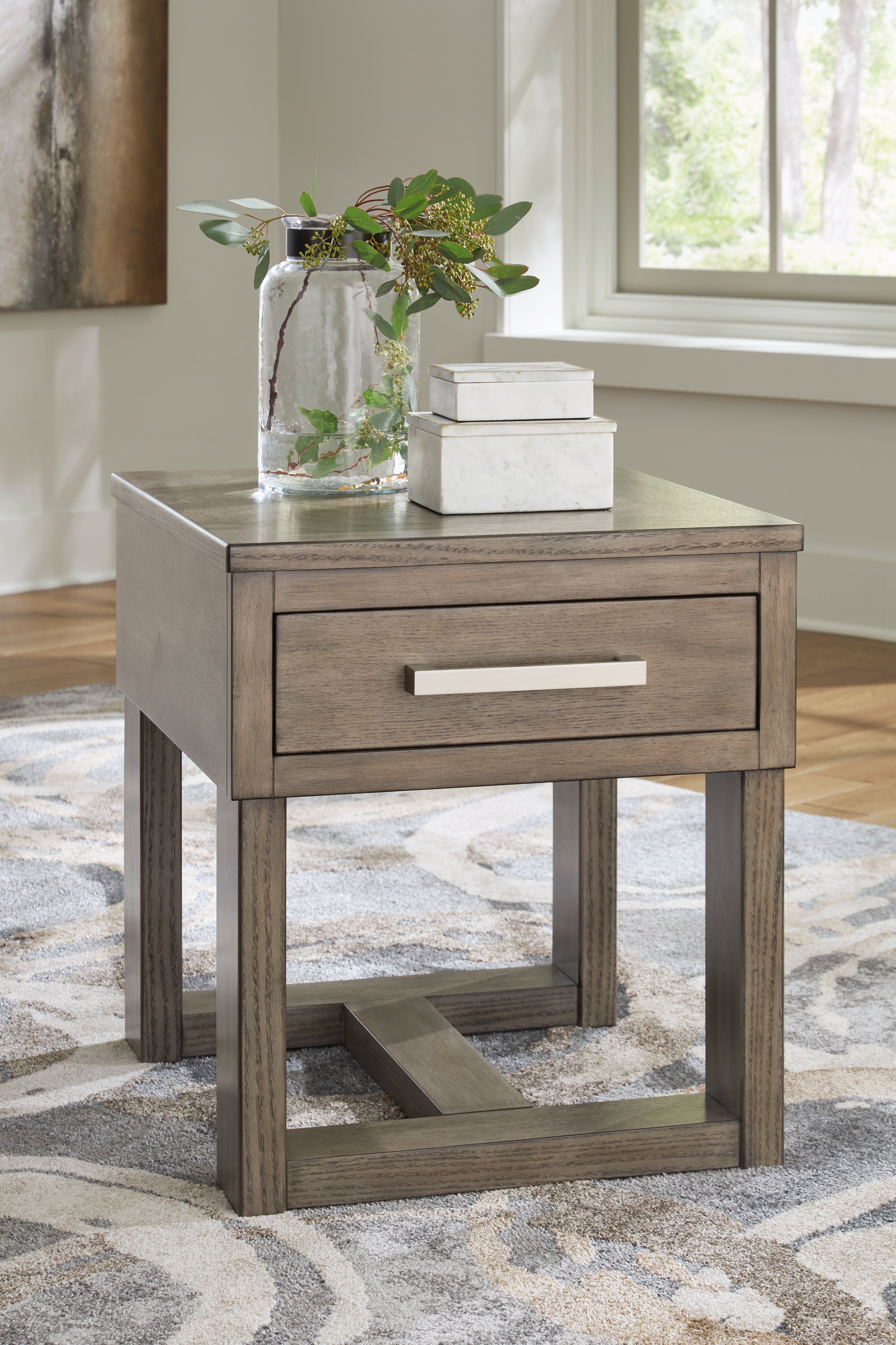 Floridian Furniture - Ashley Furniture - Loyaska End Table - Rectangular End Table / Grayish Brown/White - T854-3