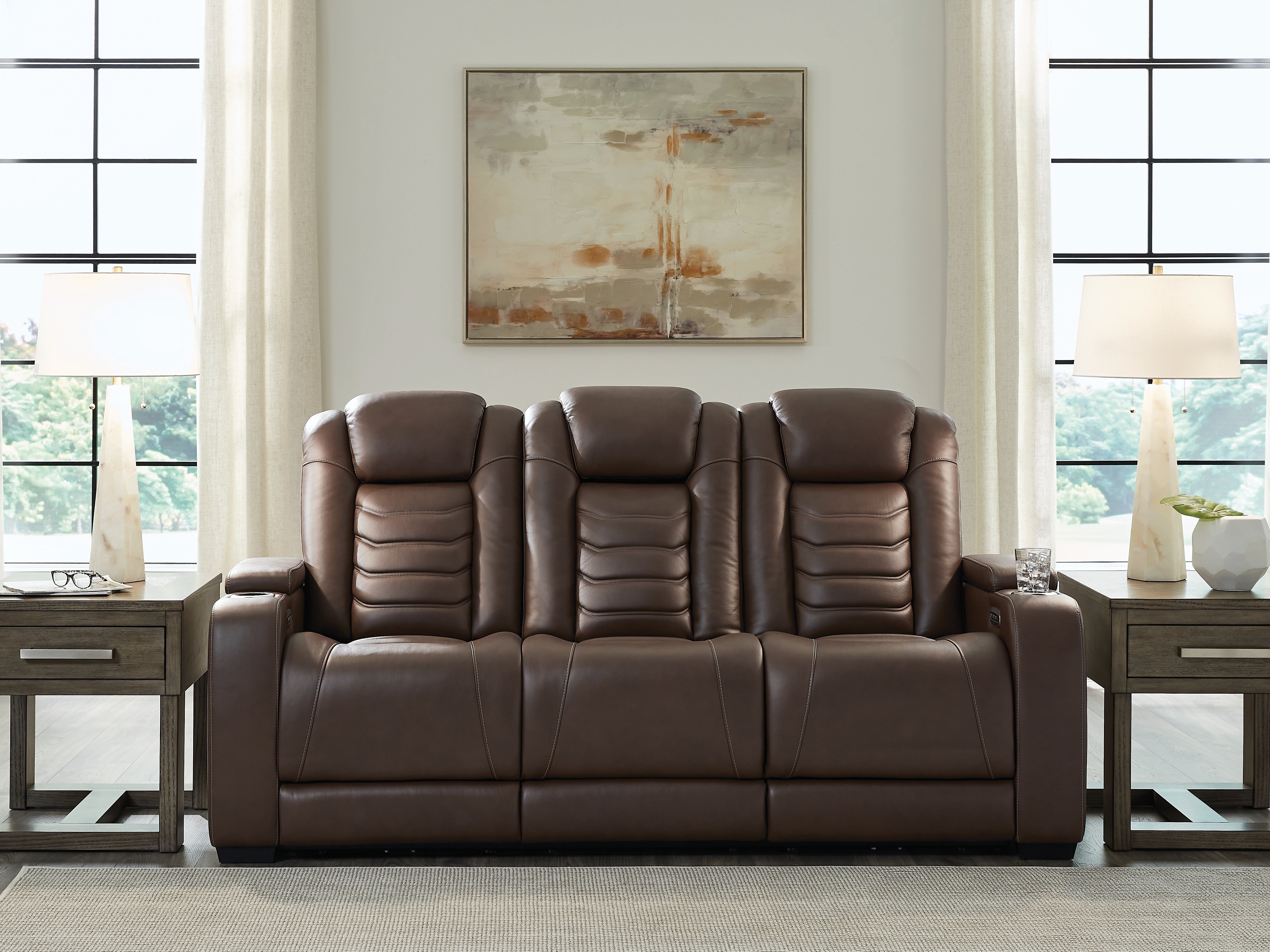 Floridian Furniture - Ashley Furniture - High Impact Living Room - PWR REC Sofa with ADJ Headrest / Tobacco - U1060115