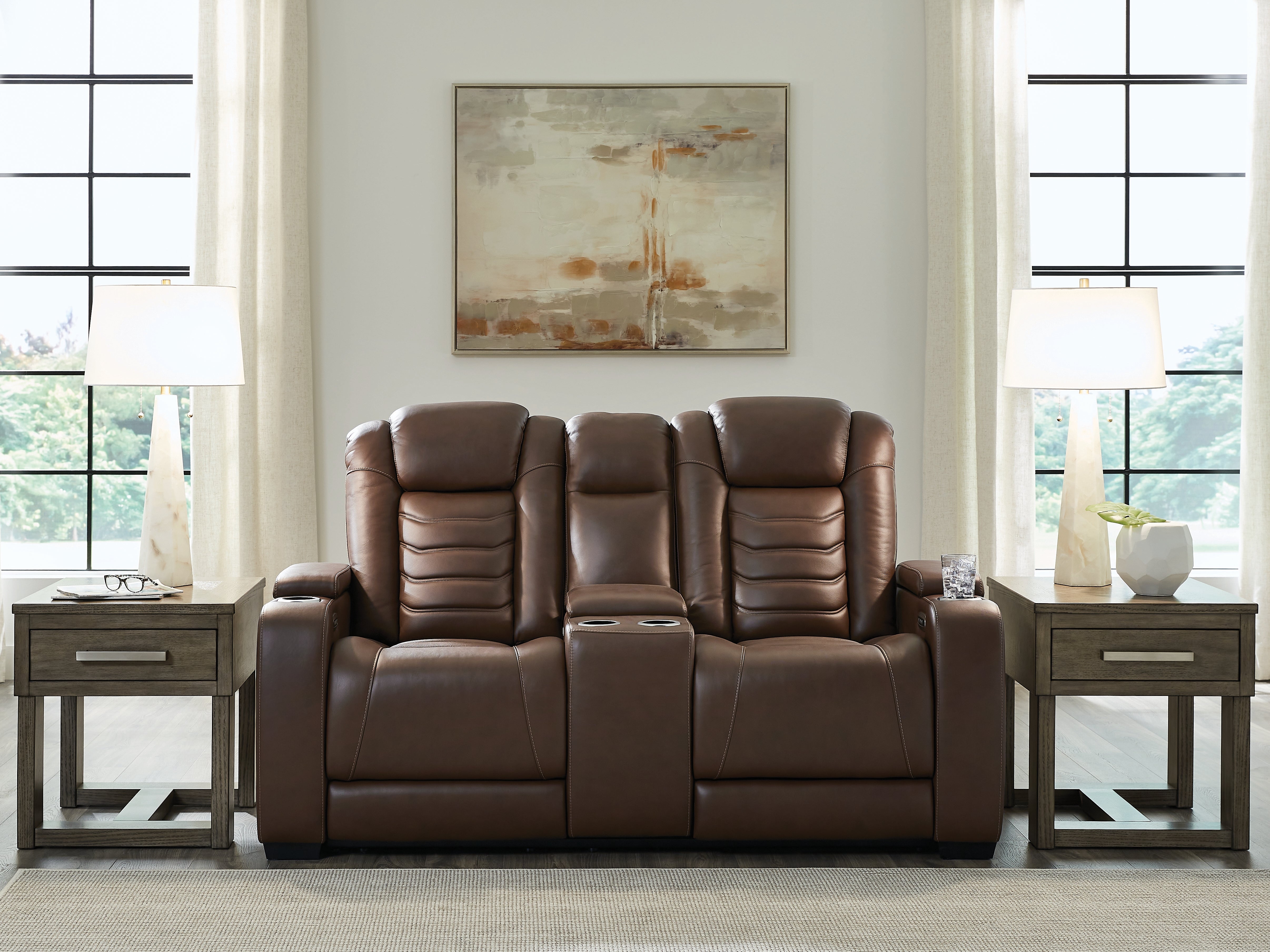 Floridian Furniture - Ashley Furniture - High Impact Living Room - PWR REC Loveseat/CON/ADJ HDRST / Tobacco - U1060118