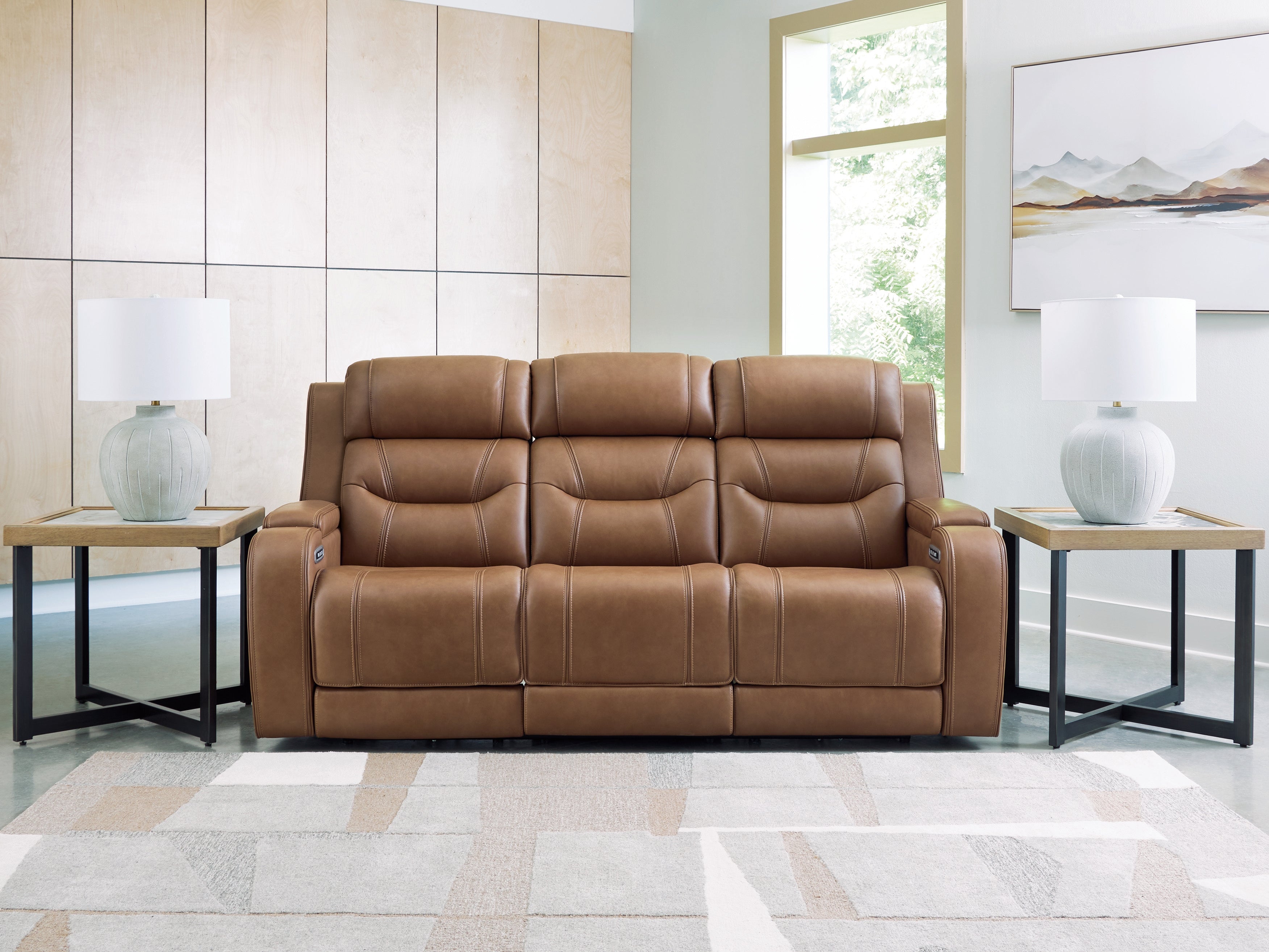Floridian Furniture - Ashley Furniture - Knightington Living Room - PWR REC Sofa w/Audio Seating / Caramel - PCU1160015A