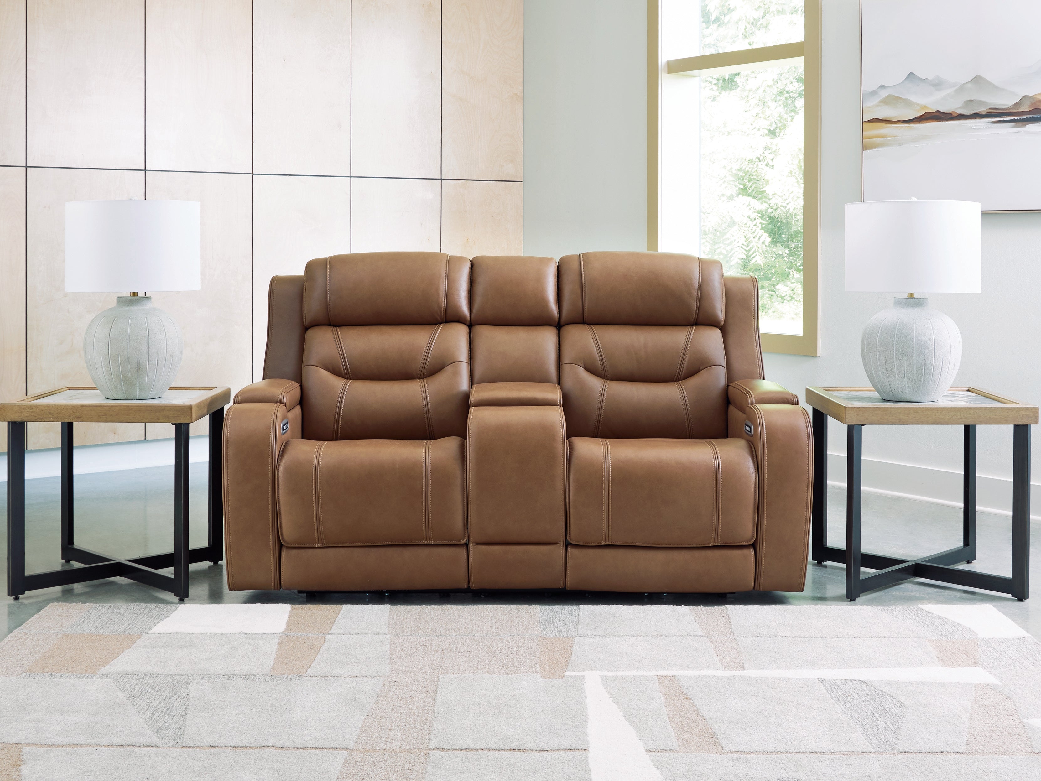 Floridian Furniture - Ashley Furniture - Knightington Living Room - PWR REC Love w/Audio Seating / Caramel - PCU1160018A