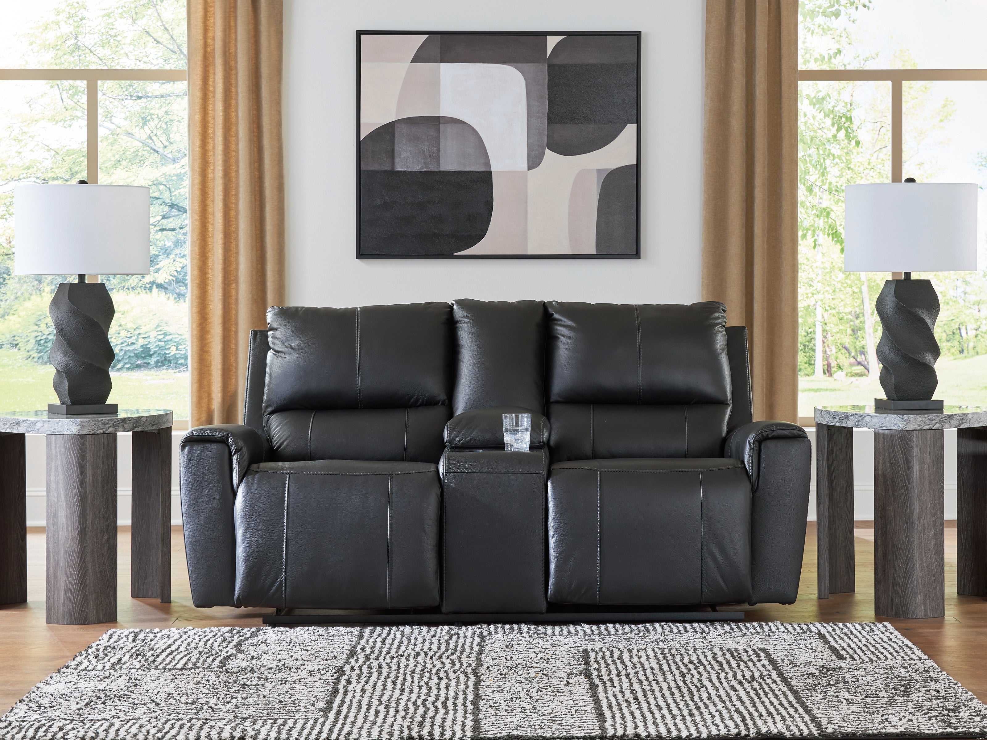 Floridian Furniture - Ashley Furniture - Glossmore Living Room - DBL Rec Loveseat w/Console / Black - PCU1170094