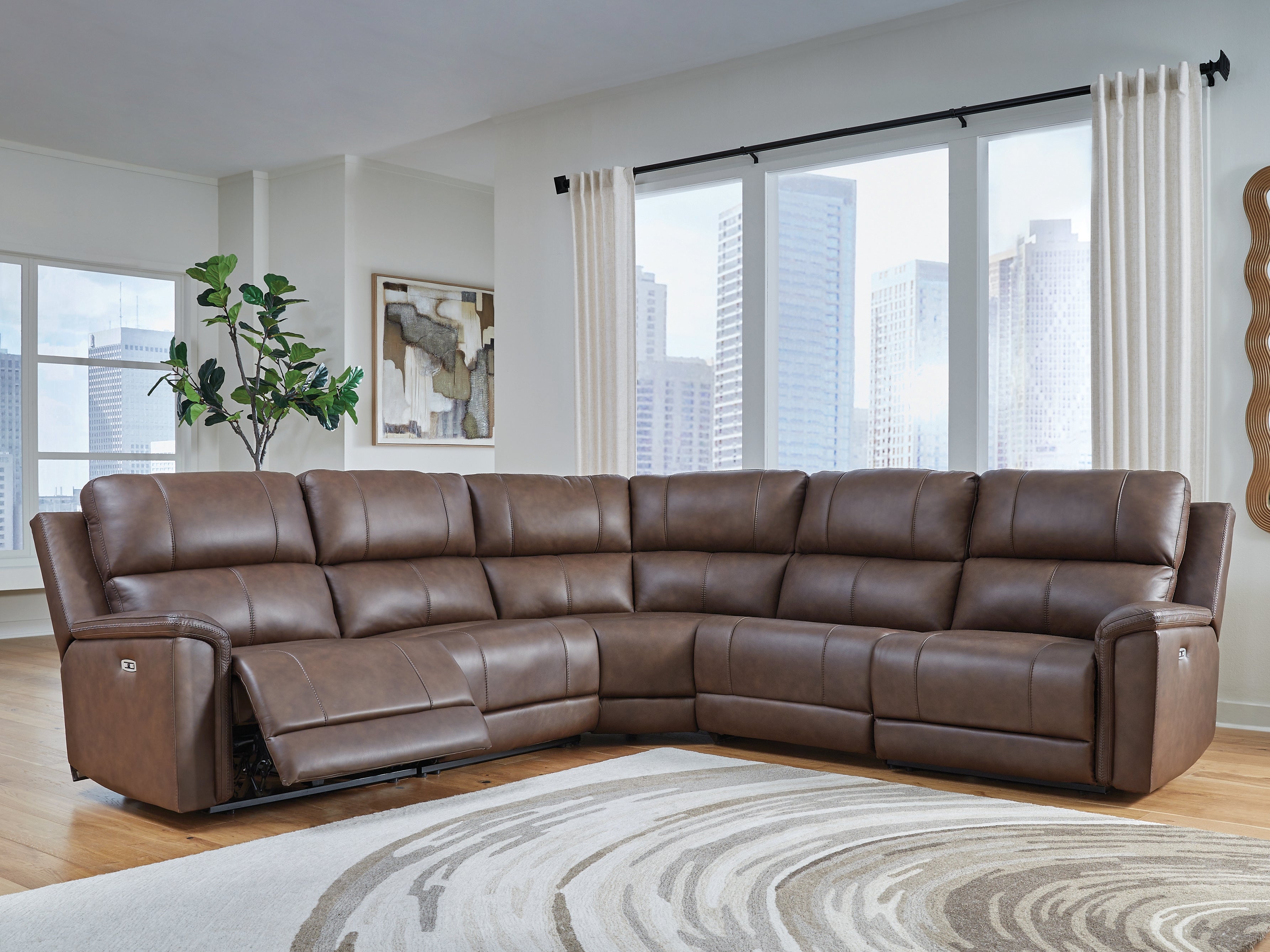 Floridian Furniture - Ashley Furniture - Bleckley Sectional - 5-Piece Power Reclining Sectional / Espresso - PCU12001S4