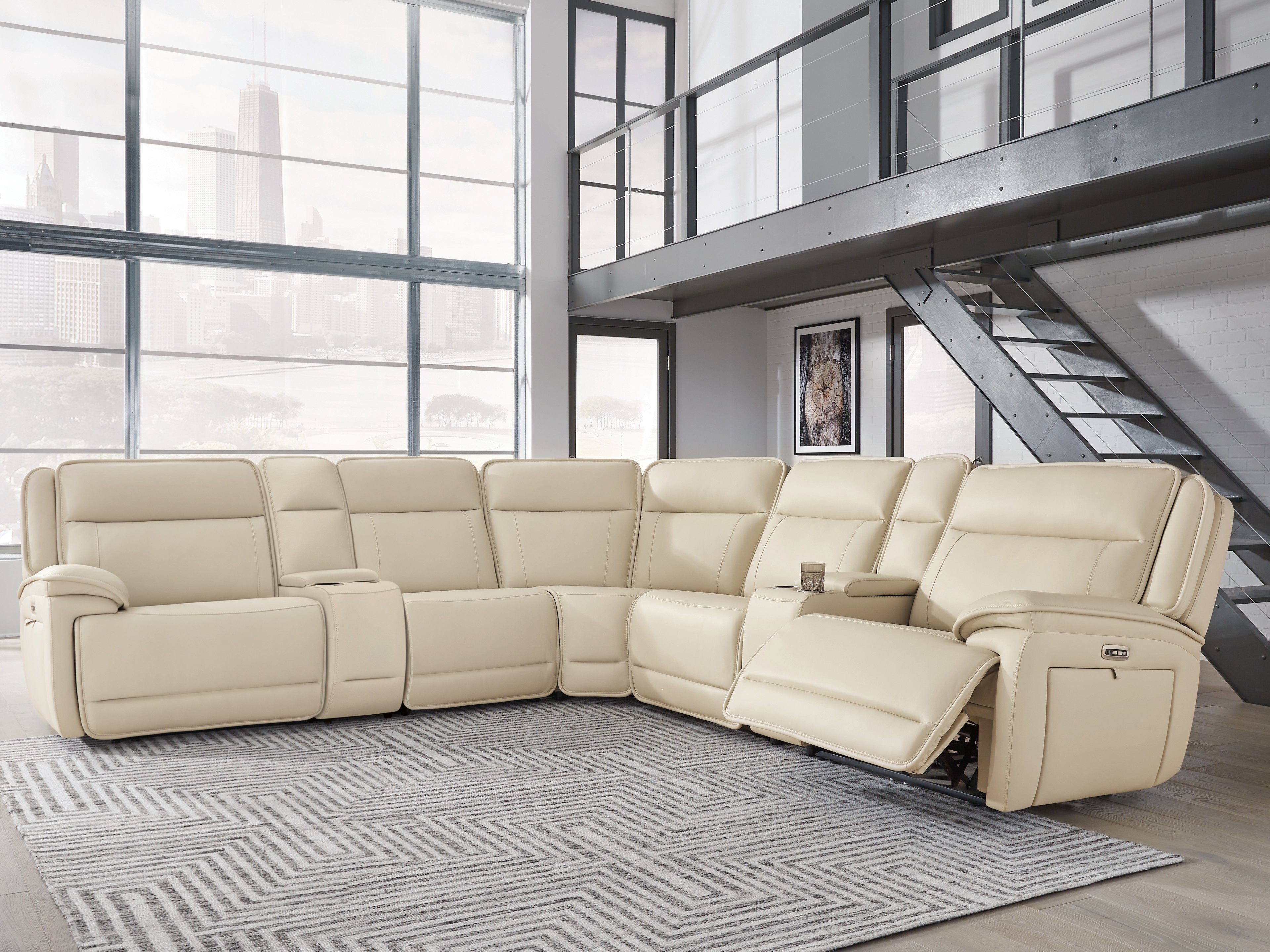 Floridian Furniture - Ashley Furniture - Double Deal Sectional - 7-Piece Reclining Sectional with 2 Consoles / Almond - U13001S9