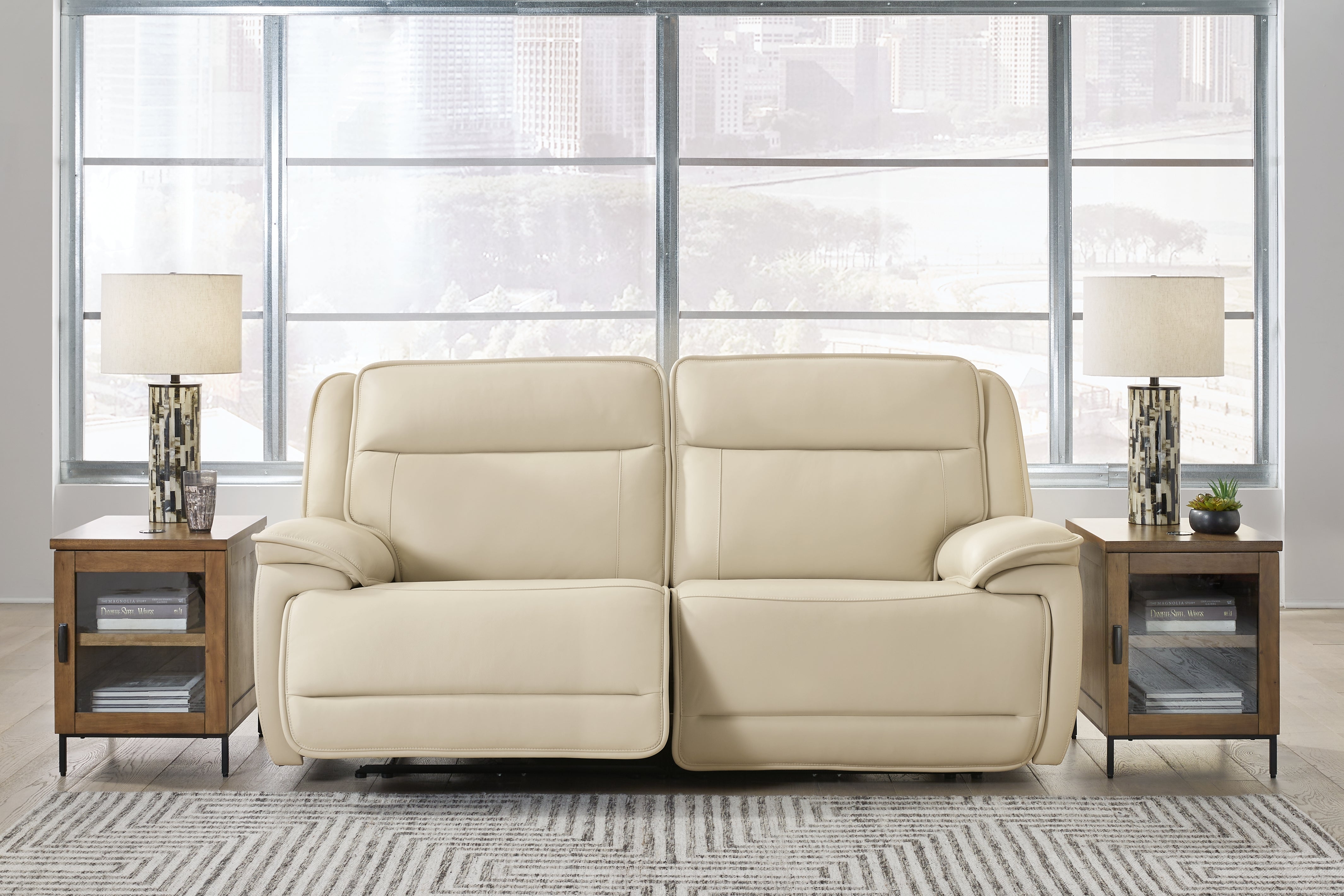 Floridian Furniture - Ashley Furniture - Double Deal Sectional - 2-Piece Power Reclining Loveseat Sectional / Almond - U13001S3
