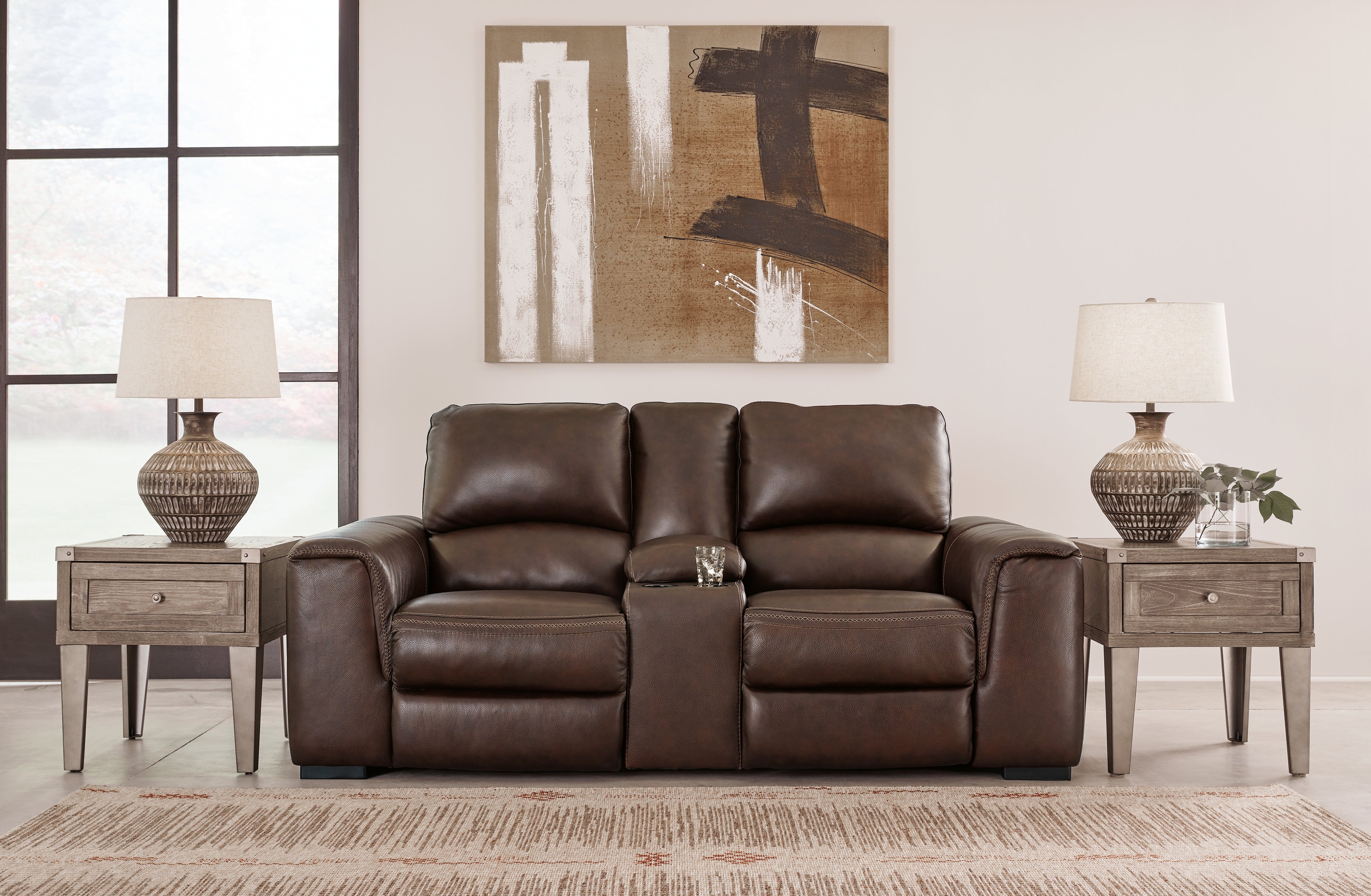Floridian Furniture - Ashley Furniture - Alessandro Living Room - PWR REC Loveseat/CON/ADJ HDRST / Walnut - U2550218