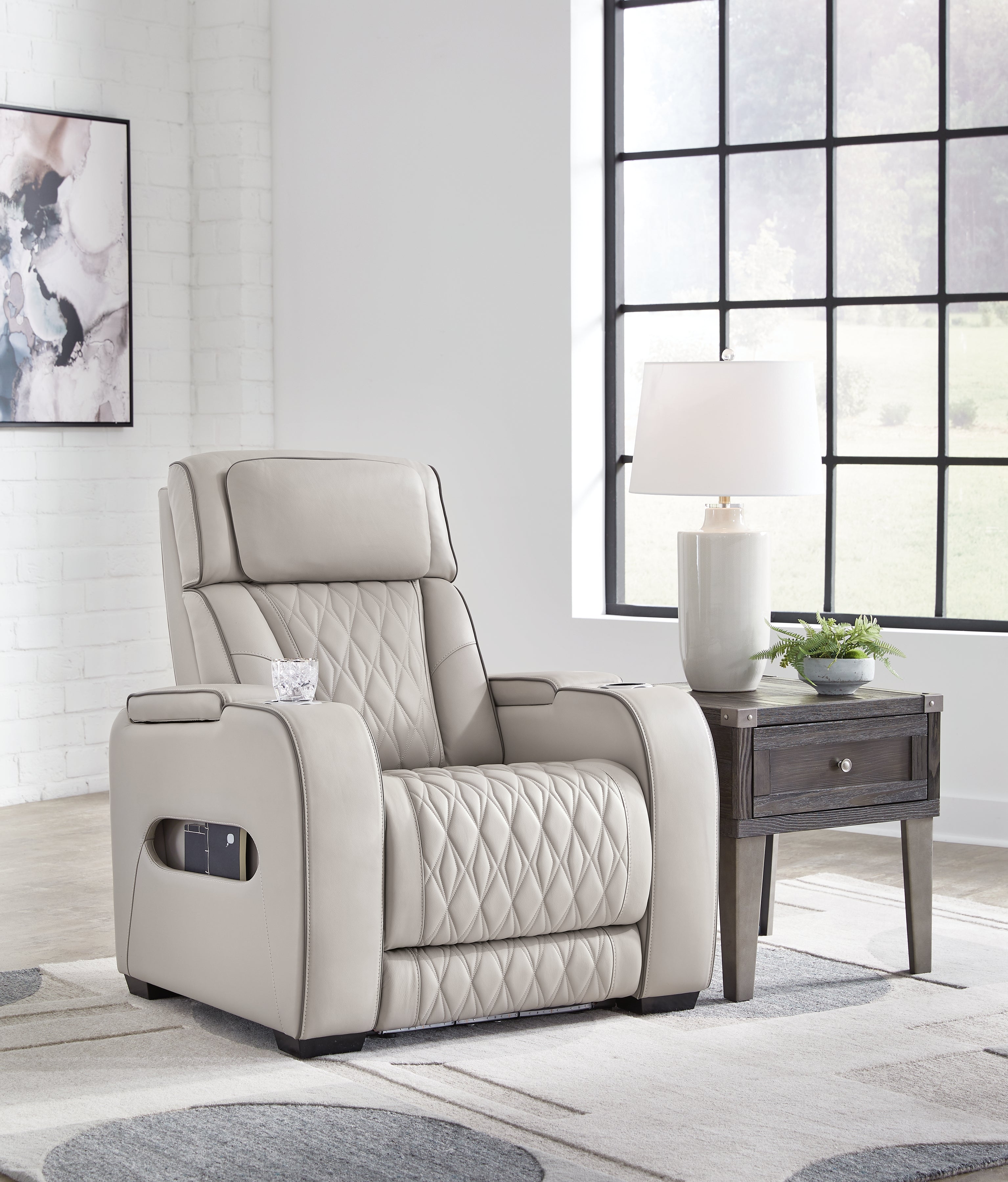 Floridian Furniture - Ashley Furniture - Boyington Living Room - PWR Recliner/ADJ Headrest / Gray - U2710513