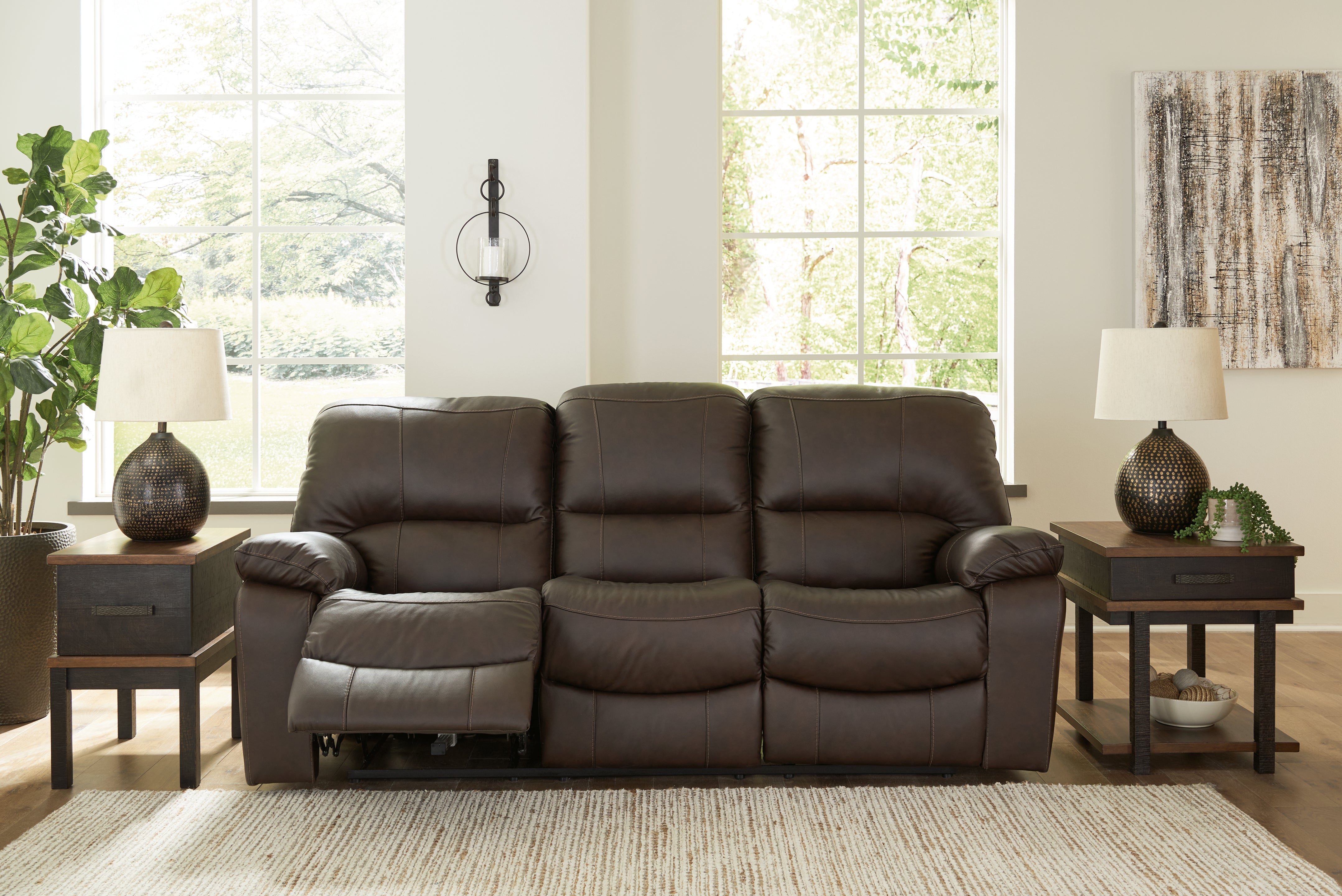 Floridian Furniture - Ashley Furniture - Leesworth Living Room - Reclining Power Sofa / Dark Brown - U4380887