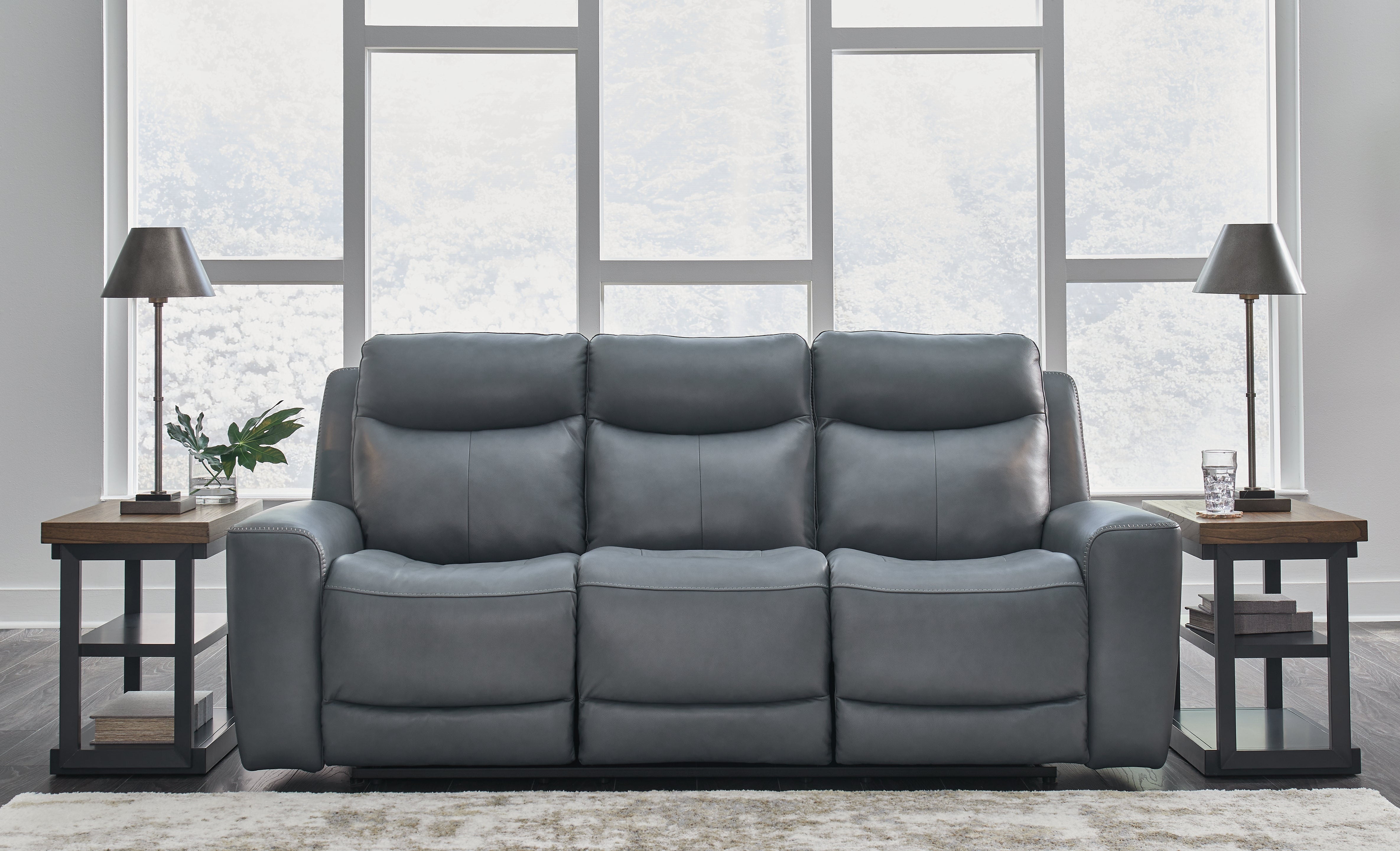 Floridian Furniture - Ashley Furniture - Mindanao Living Room - PWR REC Sofa with ADJ Headrest / Steel - U5950415