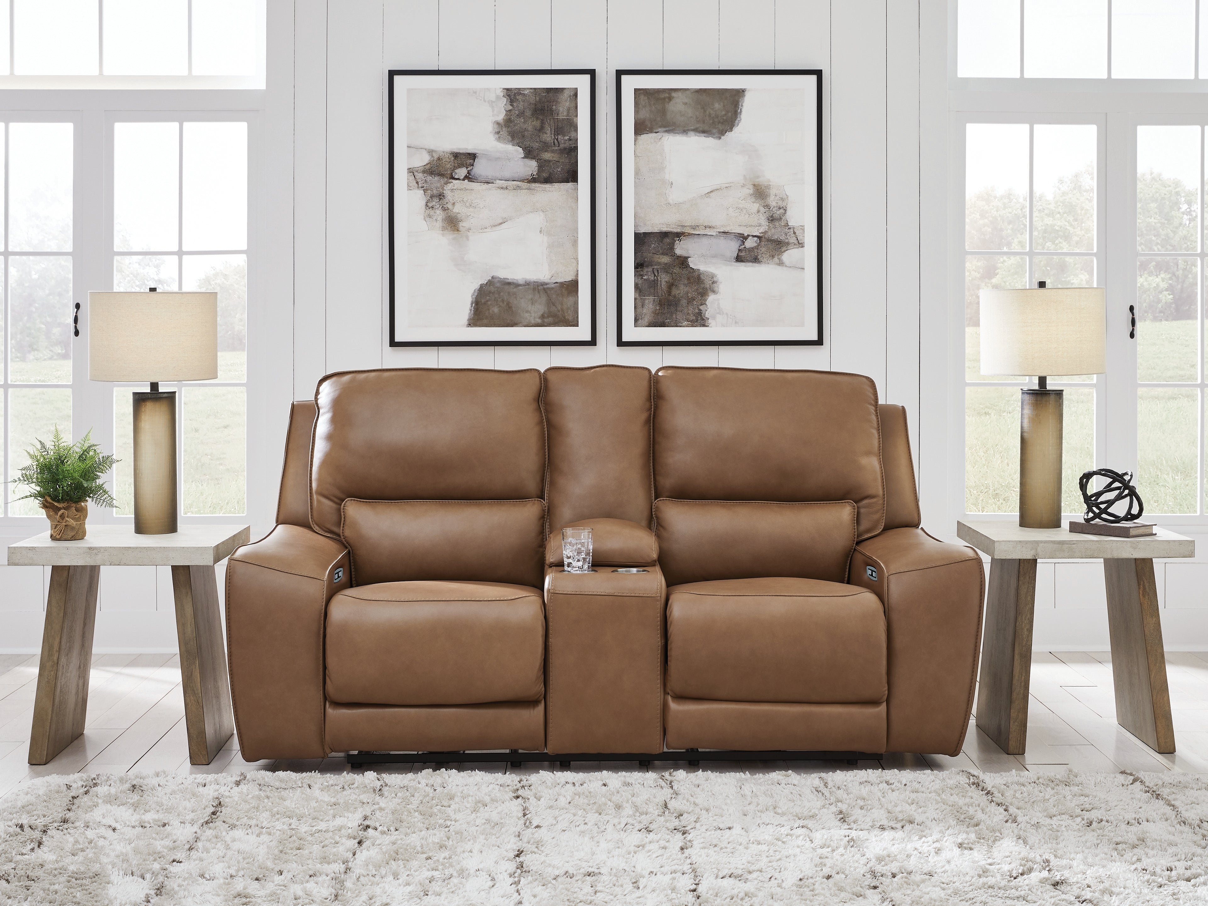 Floridian Furniture - Ashley Furniture - DeepWakes Living Room - PWR REC Loveseat/CON/ADJ HDRST / Caramel - PCU6260618