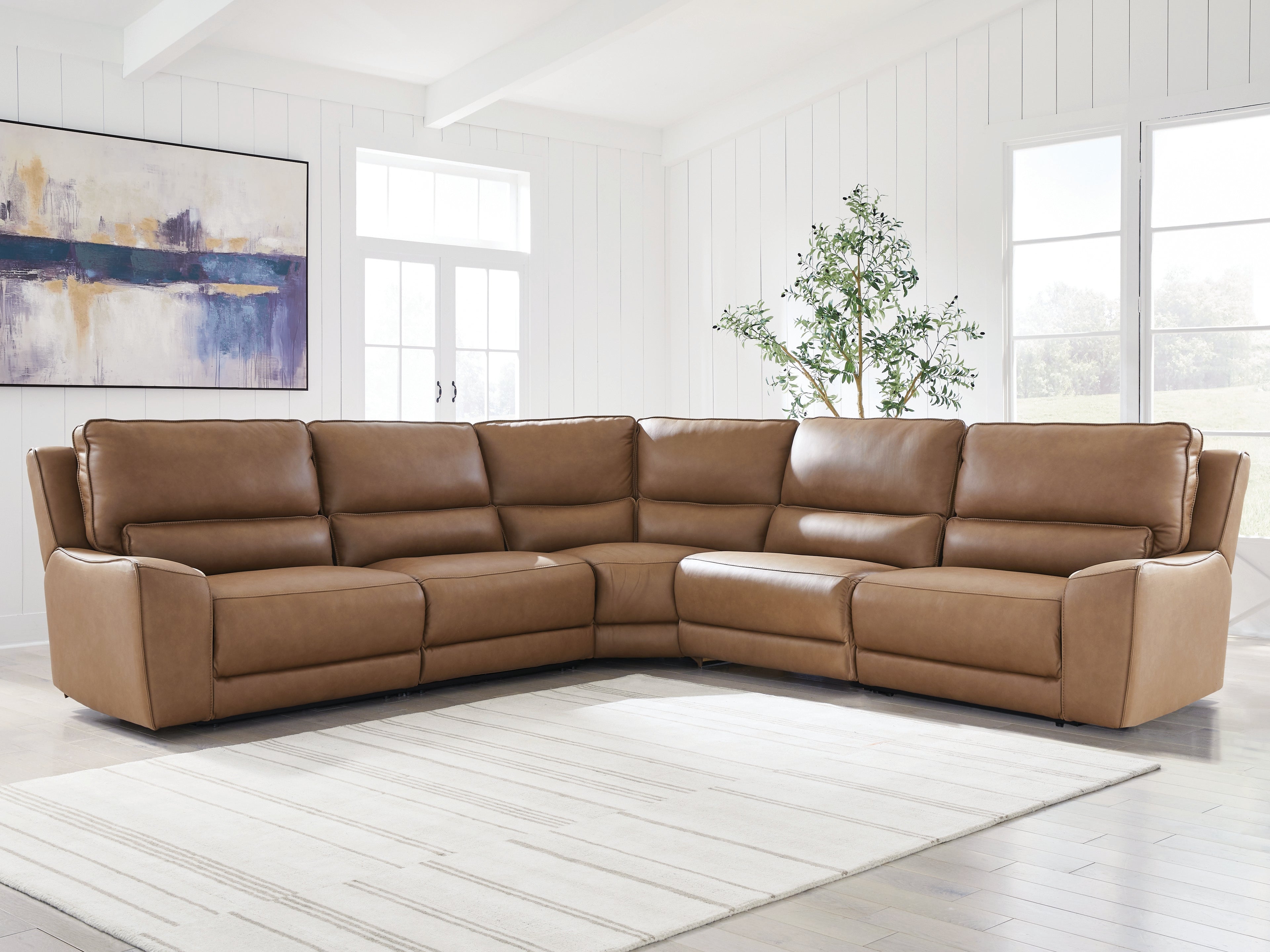 Floridian Furniture - Ashley Furniture - DeepWakes Sectional - 5-Piece Power Reclining Sectional / Caramel - PCU62606S8