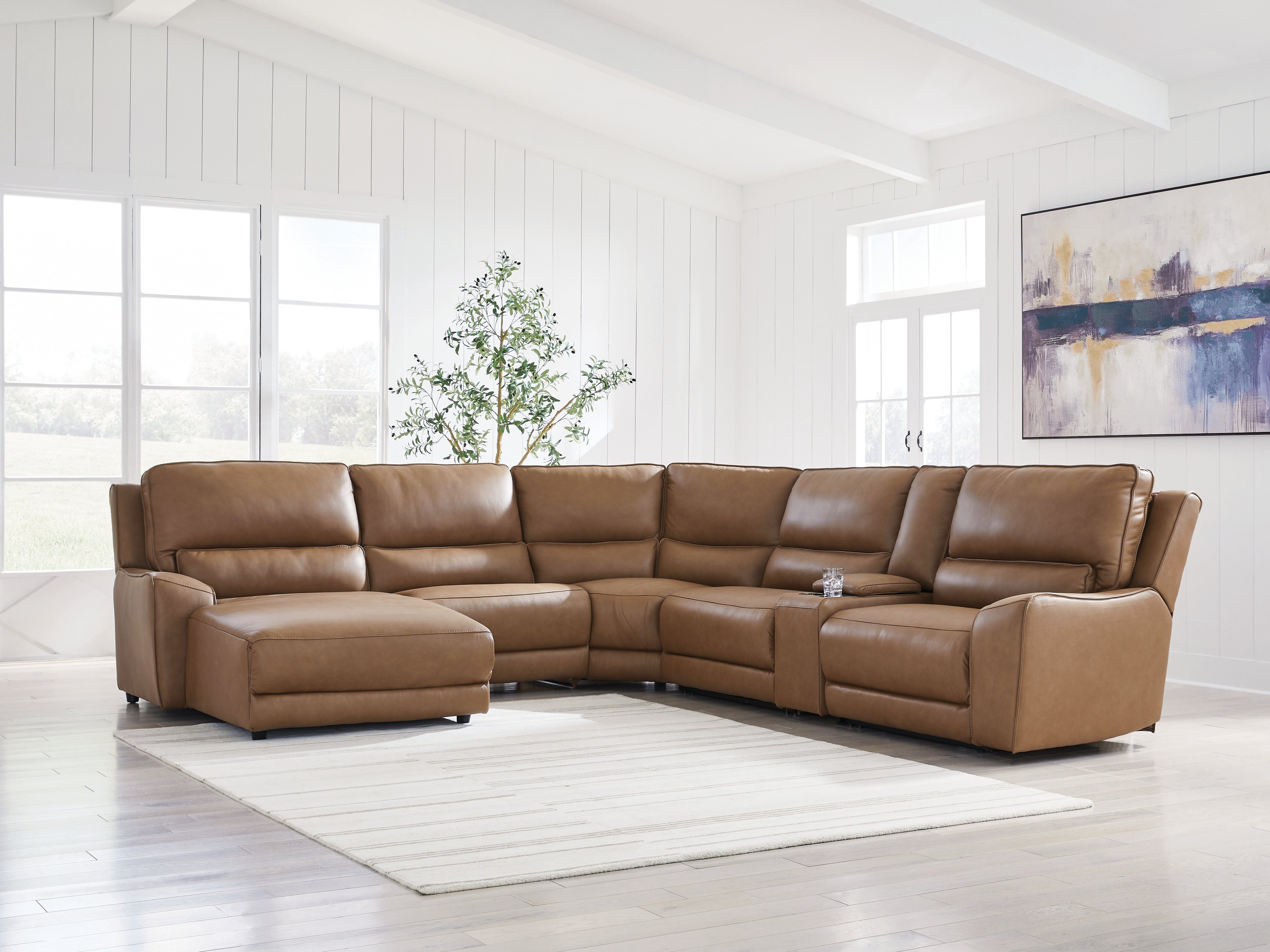 Floridian Furniture - Ashley Furniture - DeepWakes Sectional - 6-Piece Power Reclining Sectional with Chaise / Caramel - PCU62606S19