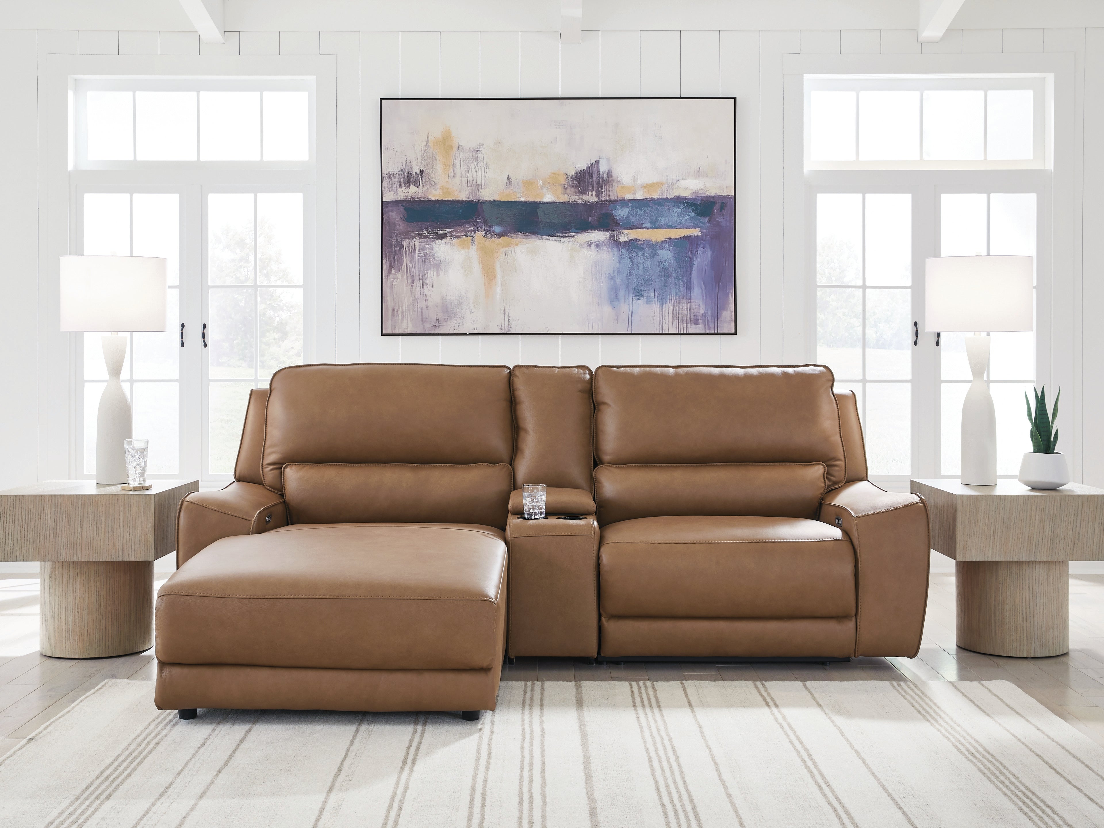 Floridian Furniture - Ashley Furniture - DeepWakes Sectional - 3-Piece Power Reclining Sectional with Chaise / Caramel - PCU62606S17