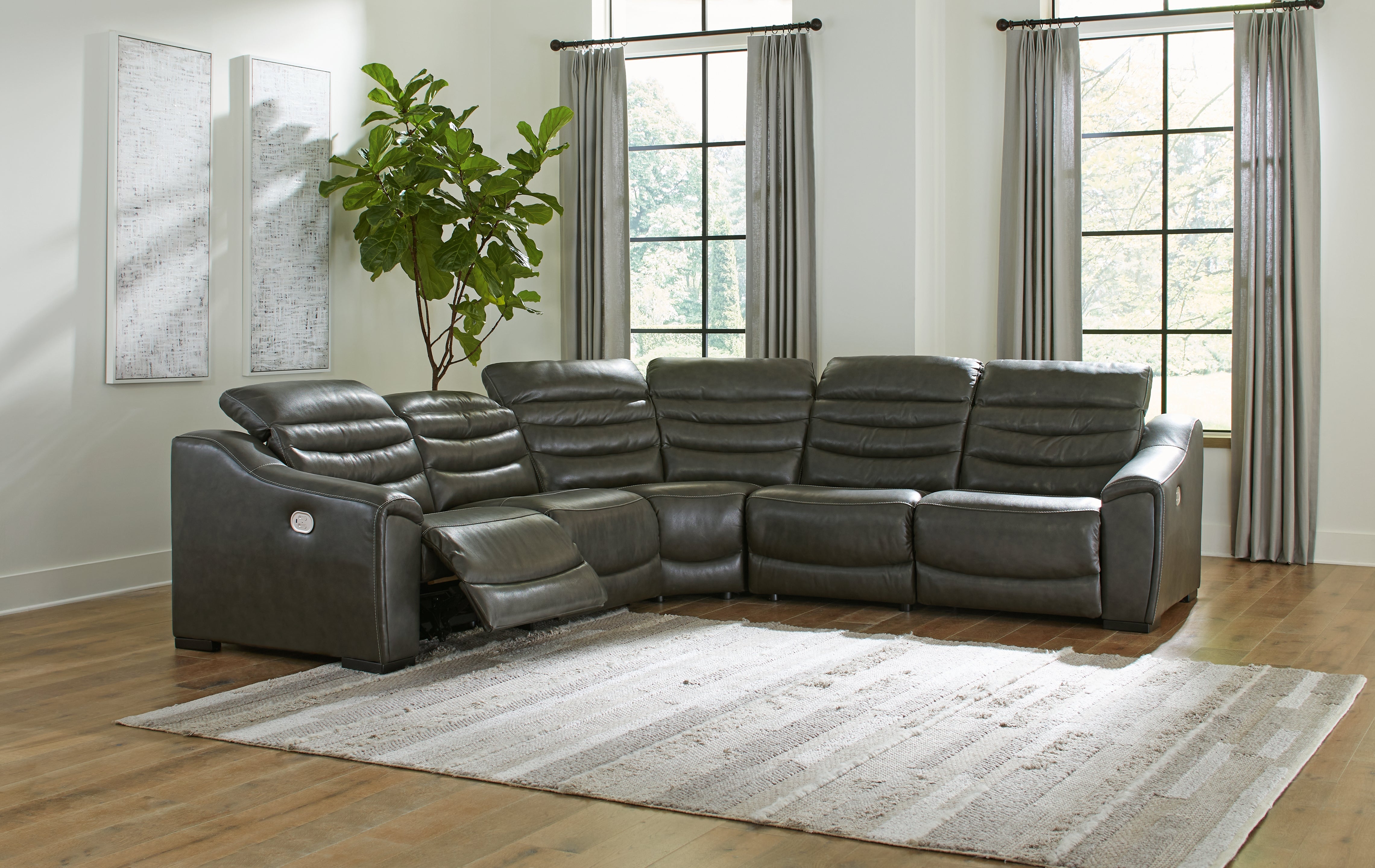 Floridian Furniture - Ashley Furniture - Center Line Sectional - 5-Piece Power Reclining Sectional / Dark Gray - U63404S3