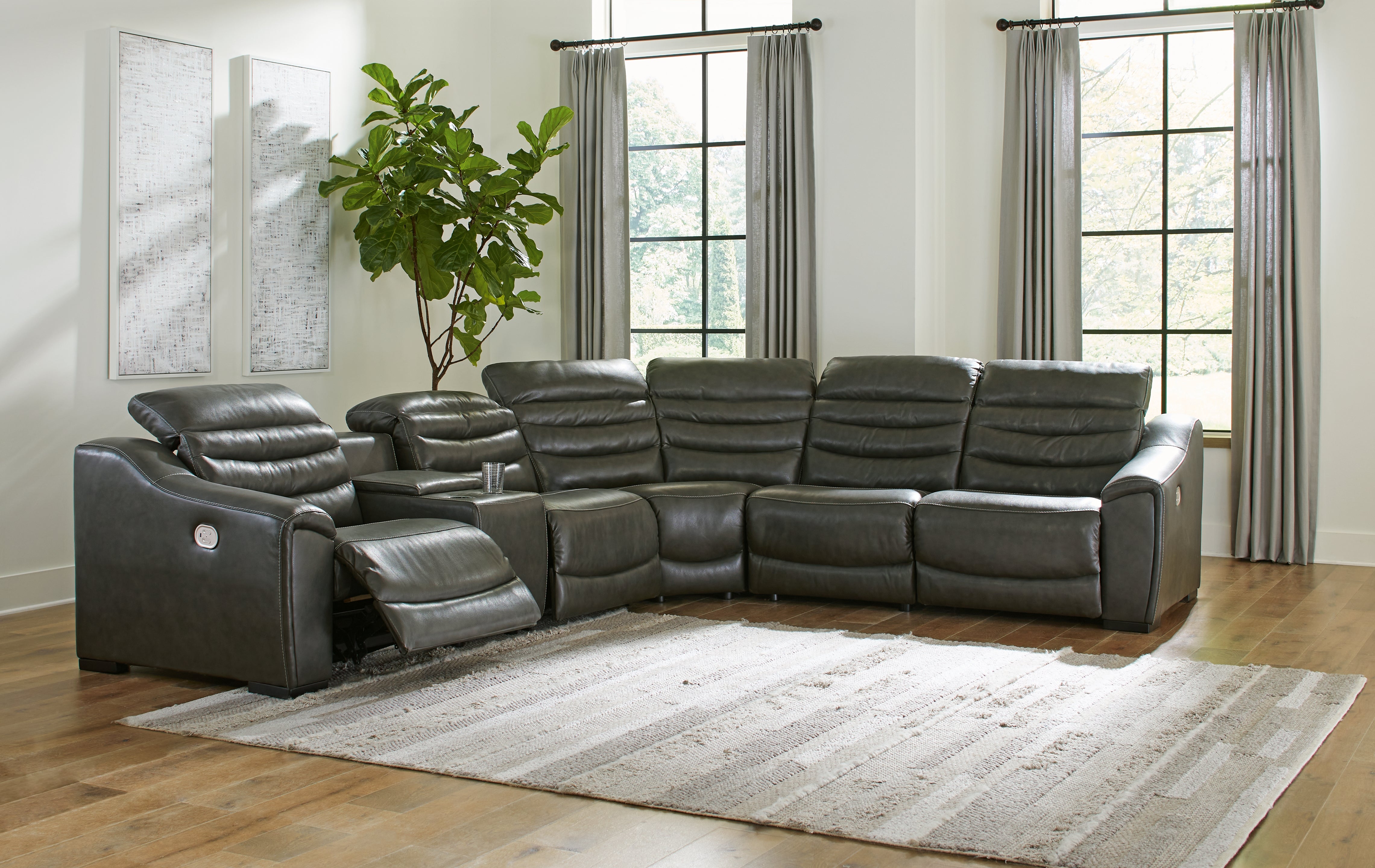 Floridian Furniture - Ashley Furniture - Center Line Sectional - 6-Piece Power Reclining Sectional / Dark Gray - U63404S4