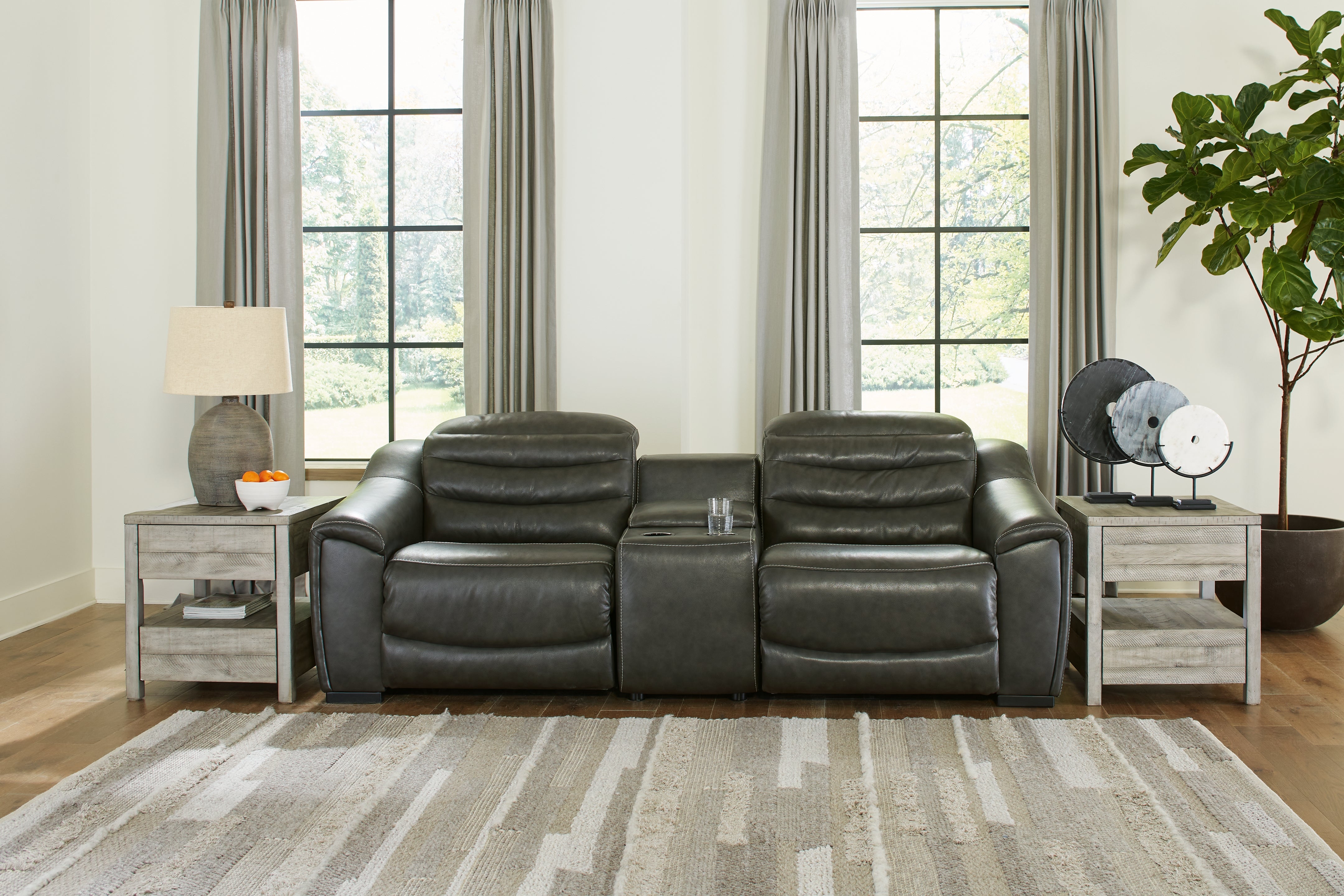 Floridian Furniture - Ashley Furniture - Center Line Sectional - 3-Piece Power Reclining Loveseat with Console / Dark Gray - U63404S2