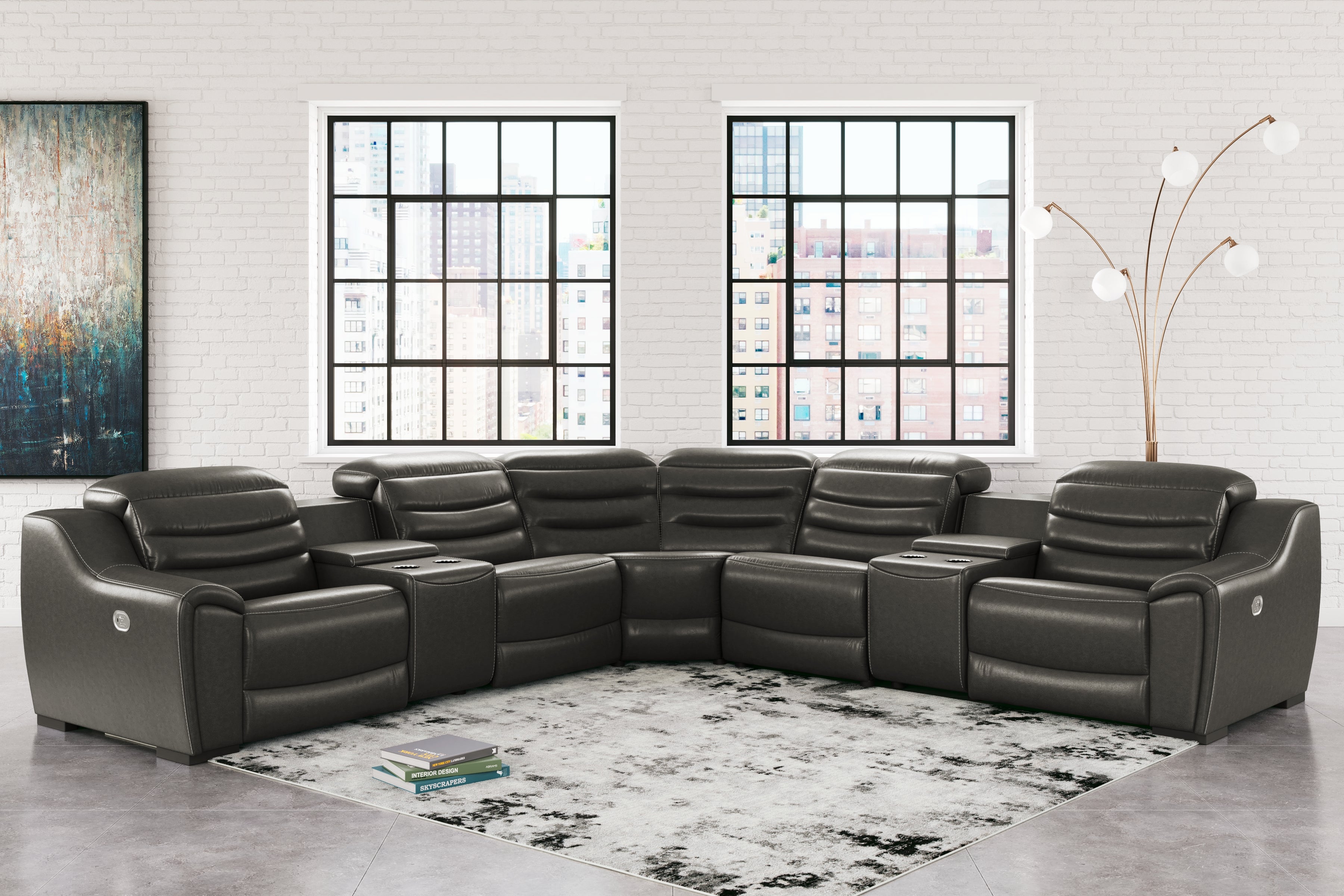 Floridian Furniture - Ashley Furniture - Center Line Sectional - 7-Piece Power Reclining Sectional / Dark Gray - U63404S7