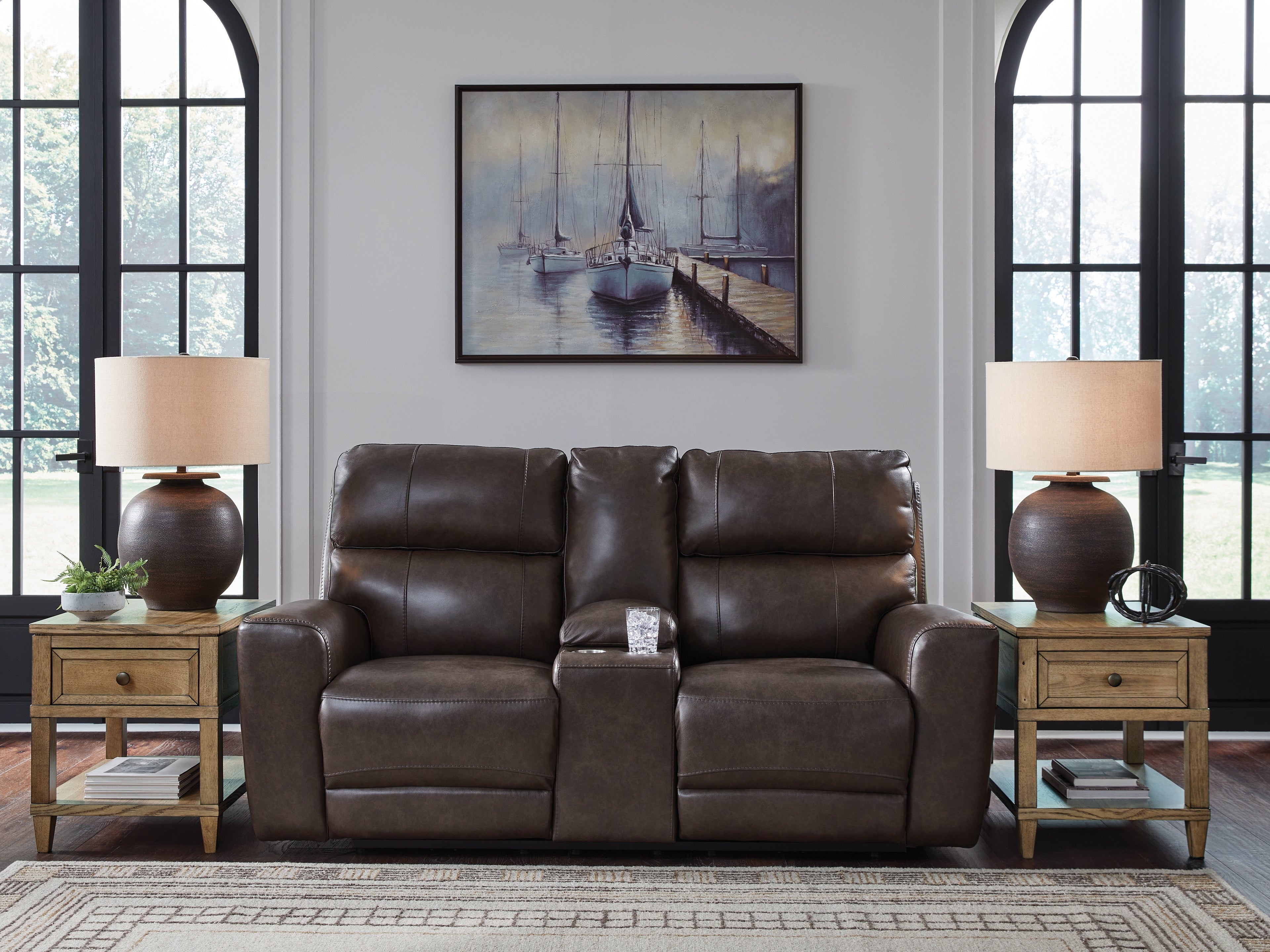 Floridian Furniture - Ashley Furniture - Crossplex Living Room - PWR REC Loveseat/CON/ADJ HDRST / Smoke - PCU6450618
