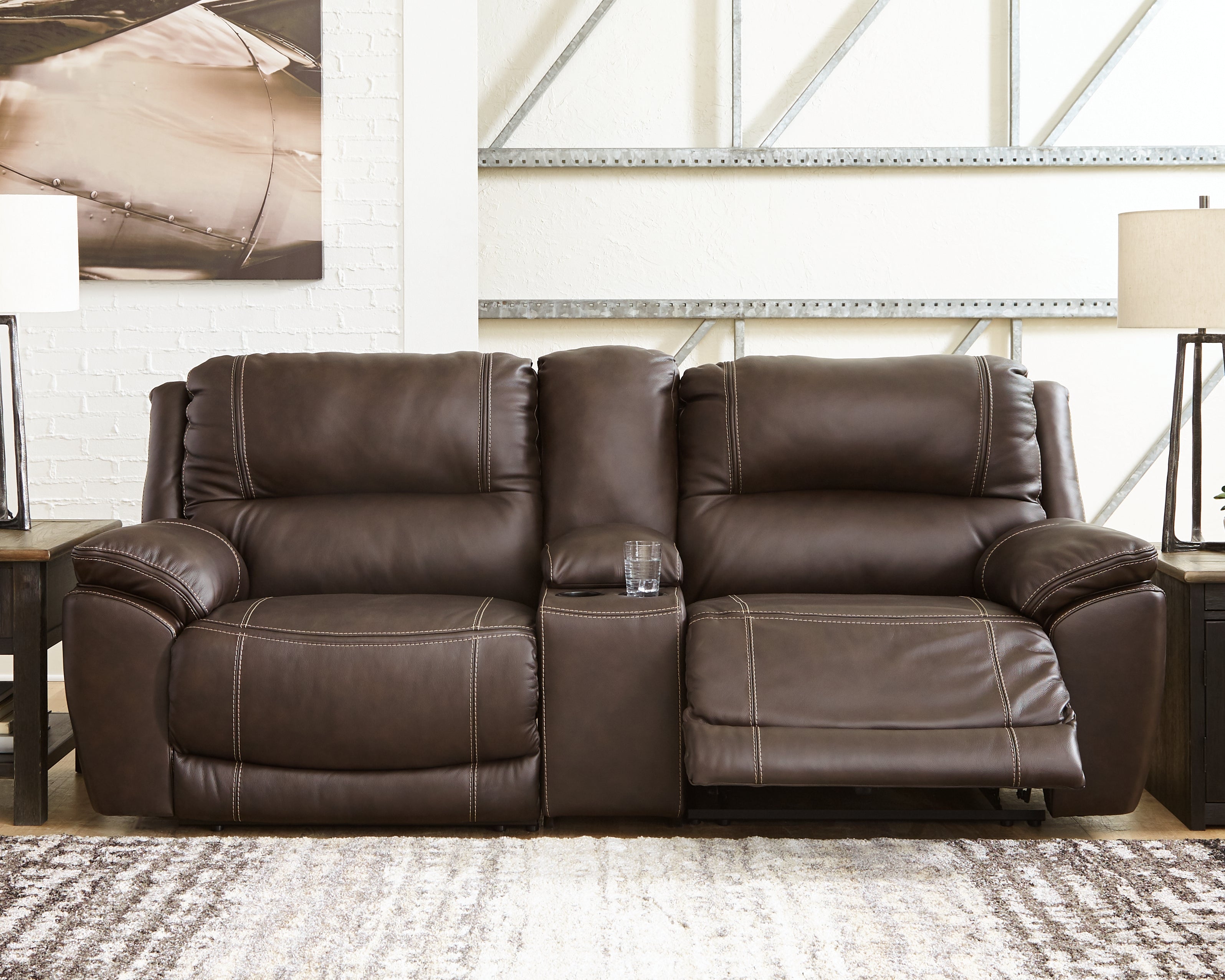 Floridian Furniture - Ashley Furniture - Dunleith Sectional - 3-Piece Power Reclining Loveseat with Console / Chocolate - U71604S4