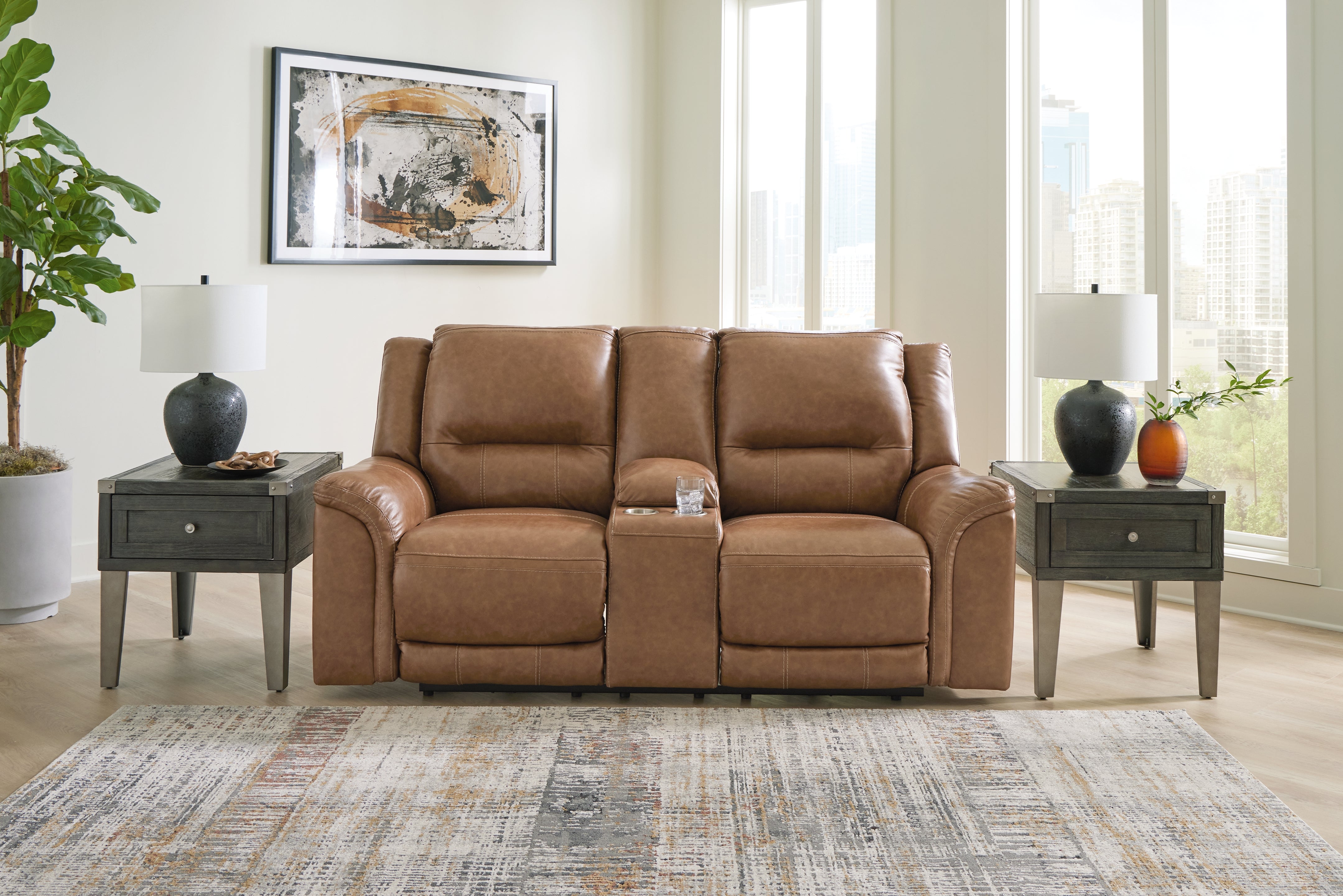 Floridian Furniture - Ashley Furniture - Trasimeno Living Room - PWR REC Loveseat/CON/ADJ HDRST / Caramel - U8281518