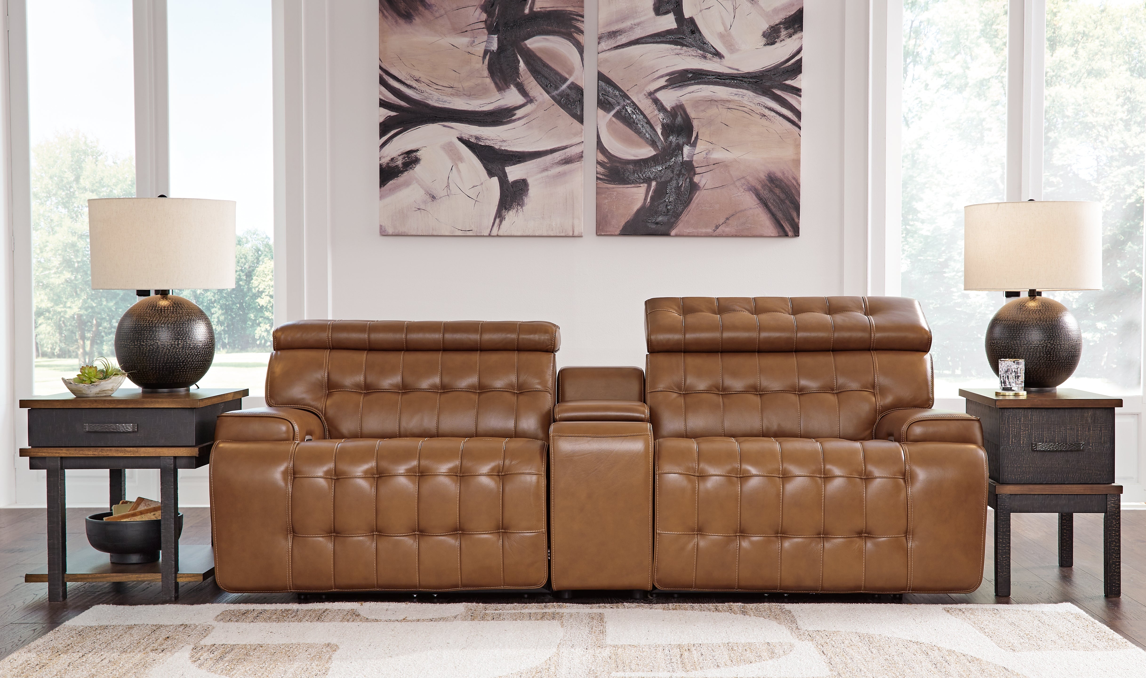 Floridian Furniture - Ashley Furniture - Temmpton Sectional - 3-Piece Power Reclining Sectional Loveseat with Console / Chocolate - U92708S2