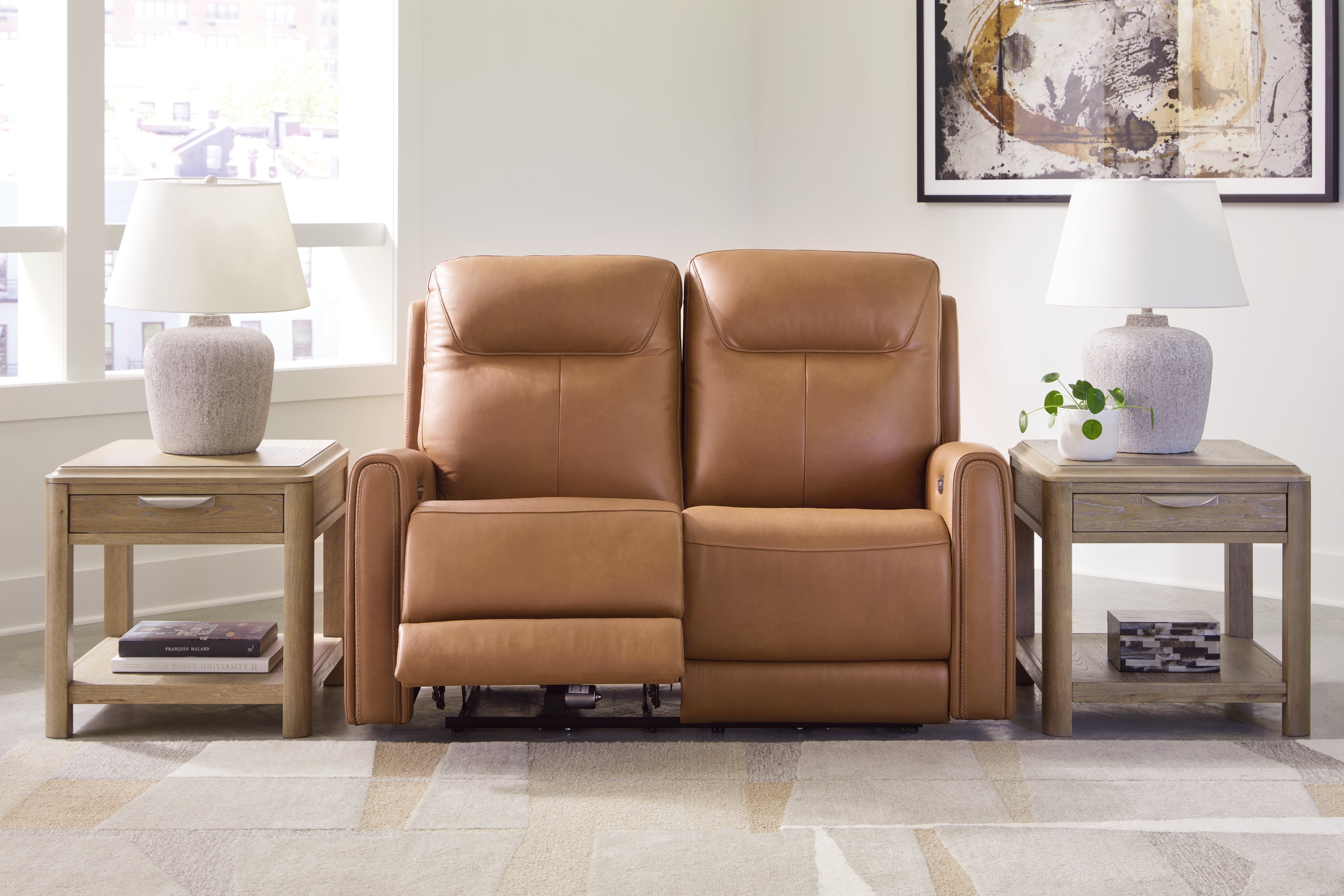 Floridian Furniture - Ashley Furniture - Tryanny Living Room - PWR REC Loveseat/ADJ Headrest / Butterscotch - U9370414